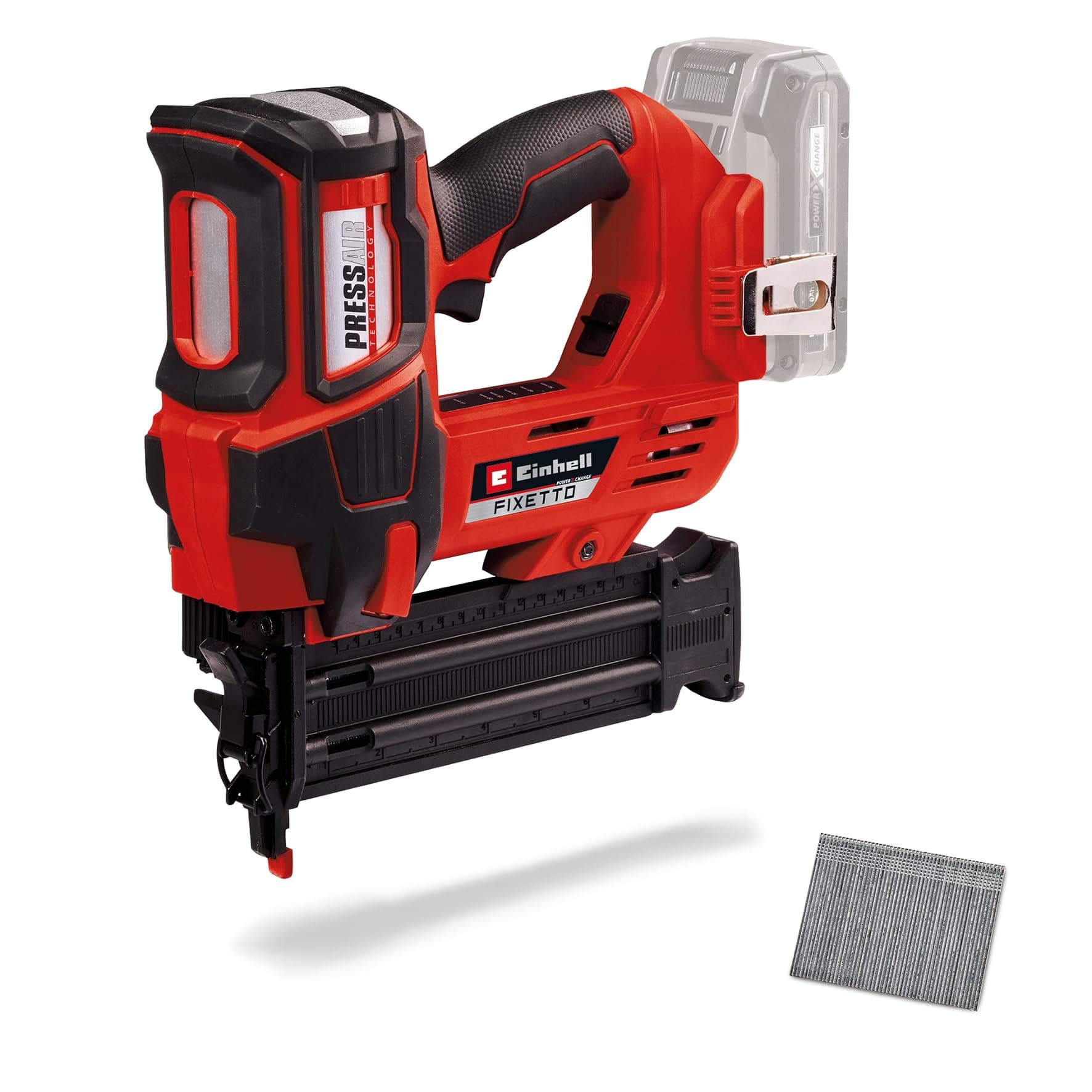 Einhell Cordless Nail Gun 18V Power X-Change, Single and Serial Shot Electric Nailer, 60 Shots/Min, Depth Adjustment TE-CN 18 Li Solo with 500 Nails, Without Battery FIXETTO 18/50 N
