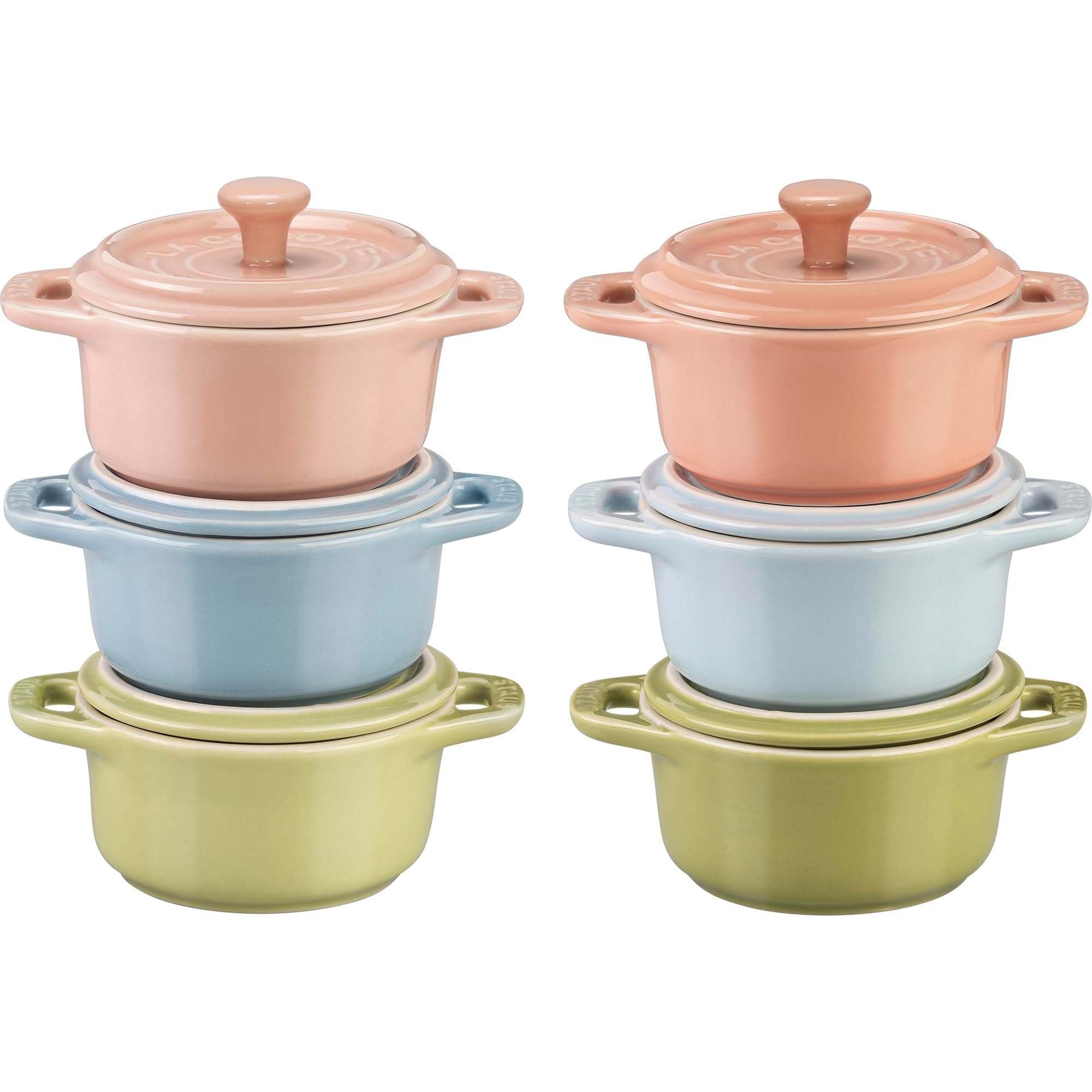 STAUB Ceramic 6-pc Mini Round Cocotte Set - Macaron Pastel Colors