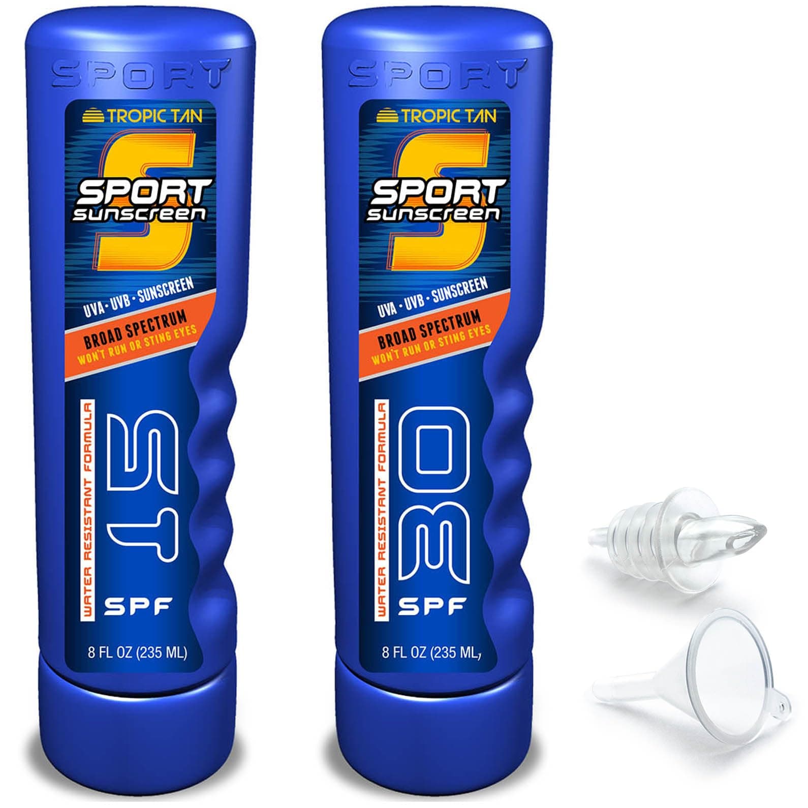 GoPong Sport Bottle Sunscreen Flask 2 Pack (16 oz Total) - Hidden Alcohol Travel Flasks - Secret Liquor Containers for Beaches, Cruises, and Sports Events – Includes Funnel & Spout