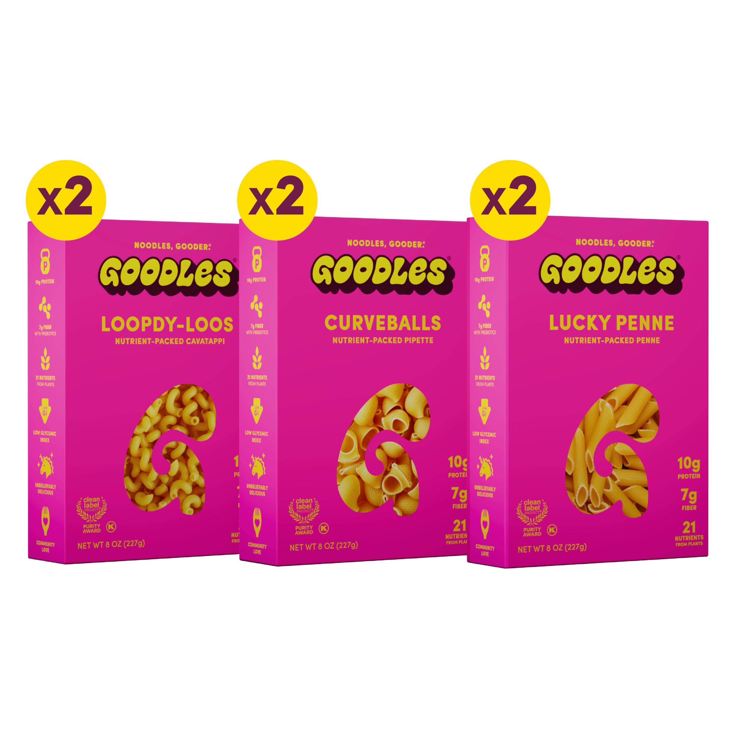 GOODLES Pasta Variety Pack 6 Pack, 8oz - 10g Protein, 7g Fiber with Prebiotic...