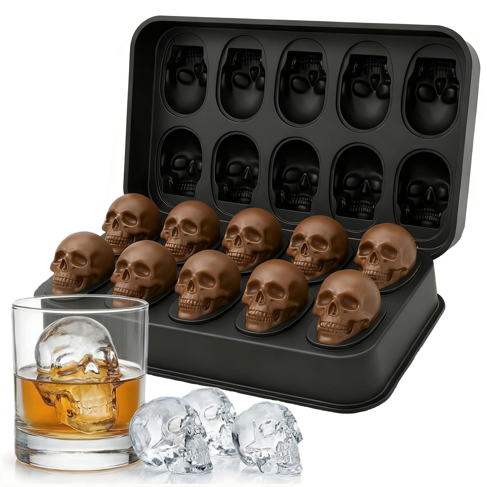 3D Skull Ice Cube Mold Tray -Novelty Shaped Ice Maker for Whiskey Cocktails Drinkers,Bartenders,Easy Release Silicone kull Molds,Baking Chocolate Candy,Home Bars