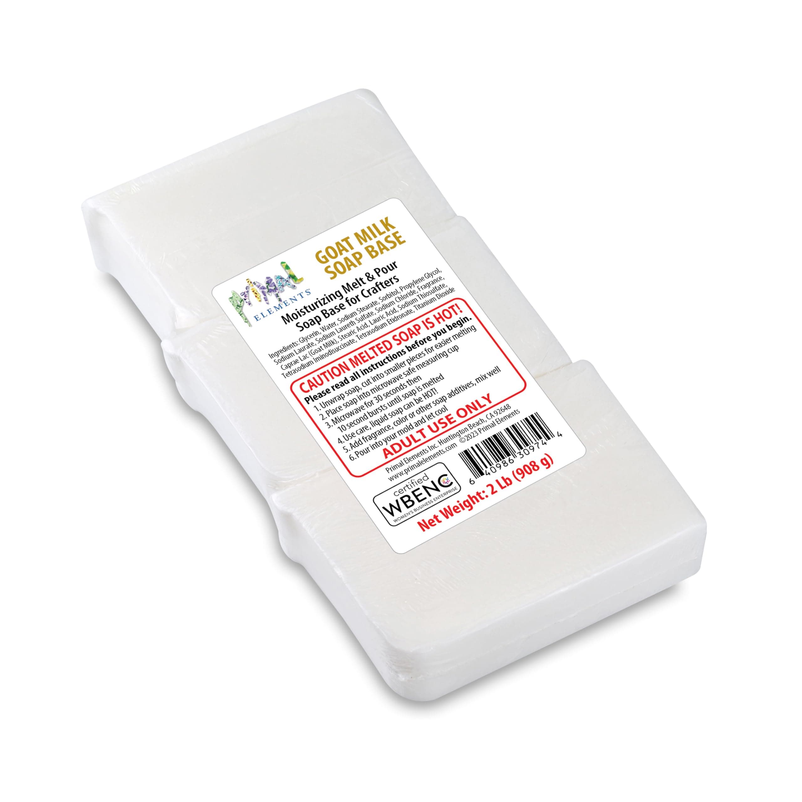 Primal Elements Goat Milk Soap Base - Moisturizing Melt and Pour Glycerin Soap Base for Crafting and Soap Making, Easy to Cut - 2 Pound