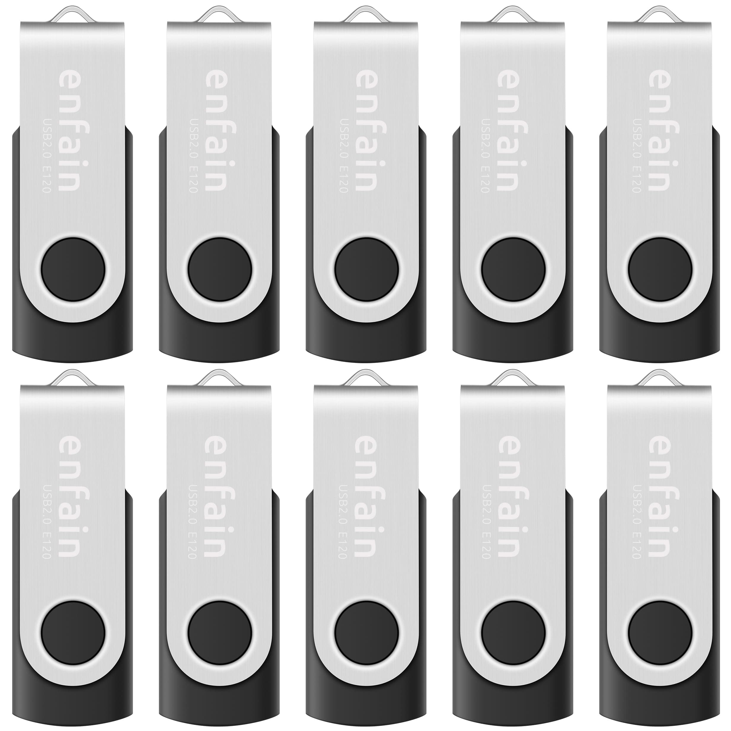 Enfain 4GB USB 2.0 Flash Drive Bulk 10 Pack Black Memory Stick Small Capacity Thumb Drives, for File Backup and Transfer