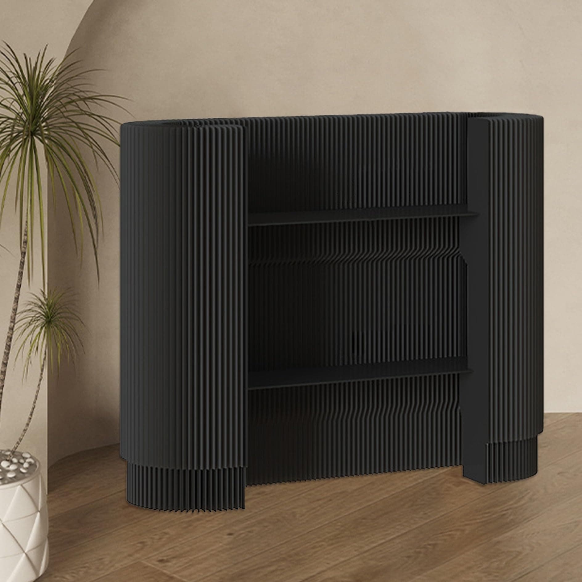 Modern Reception Desk,Retail Checkout Counter Desk Receptionist Table,Front Office Desk,Curved Portable Check Out Stand for Craft Shows,Display Rack,for Small Spaces,Bar,Store,Hotel,Lobby(Black)