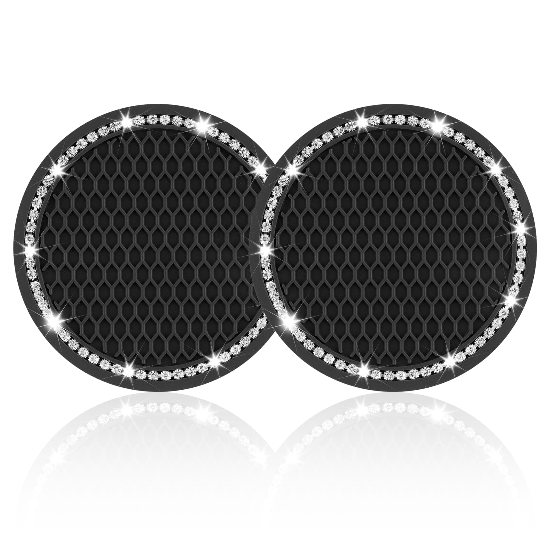 Car Cup Holder Coaster, Insert 2 Pack Universal Auto Anti Slip, Bling Crystal Rhinestone Car Interior Accessories-Black
