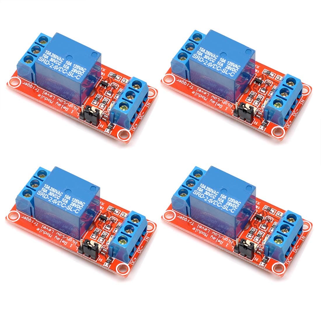 Oiyagai 4pcs 24V One 1 Channel Relay Module Board Shield with optocoupler Support High and Low Level Trigger