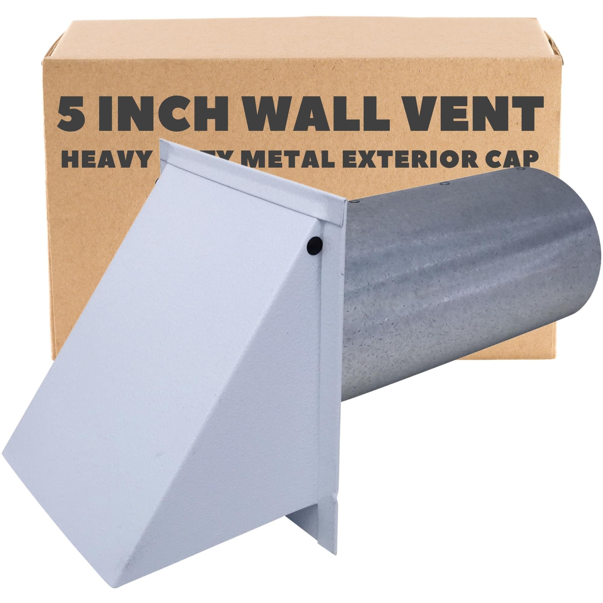 5 Inch Wall Vent Cap - Painted White Steel - Screen Only - Heavy Duty Hooded Metal Caps - Fresh Air Intake Vent for Side Walls by Vent Works