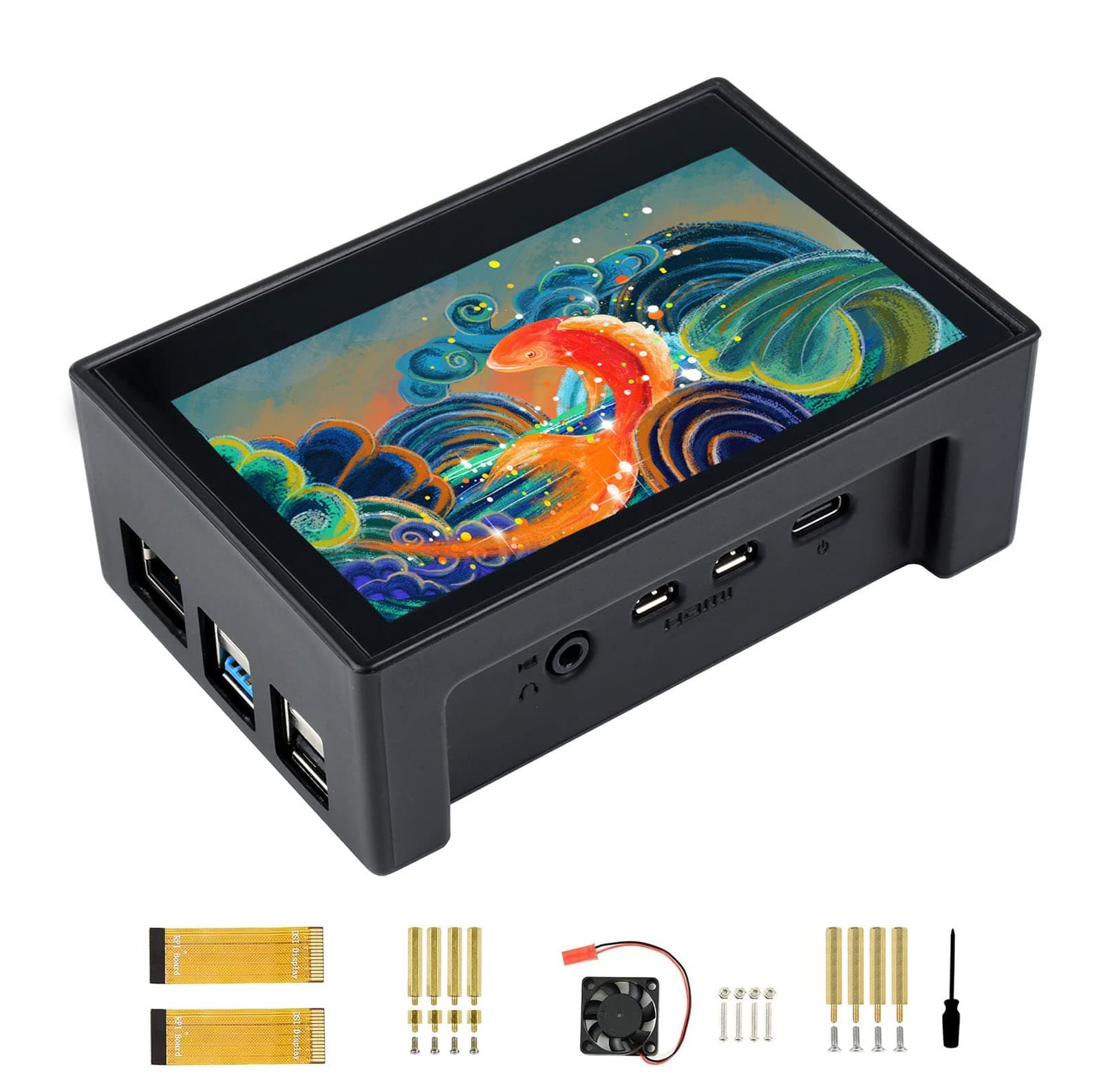 4.3 Inch DSI LCD Display with Case for Raspberry Pi 4B / 3B+ / 3B, 800 × 480 IPS Screen Capacitive Touch Display, Supports Raspbian/Ubuntu/Kali/WIN10 IoT