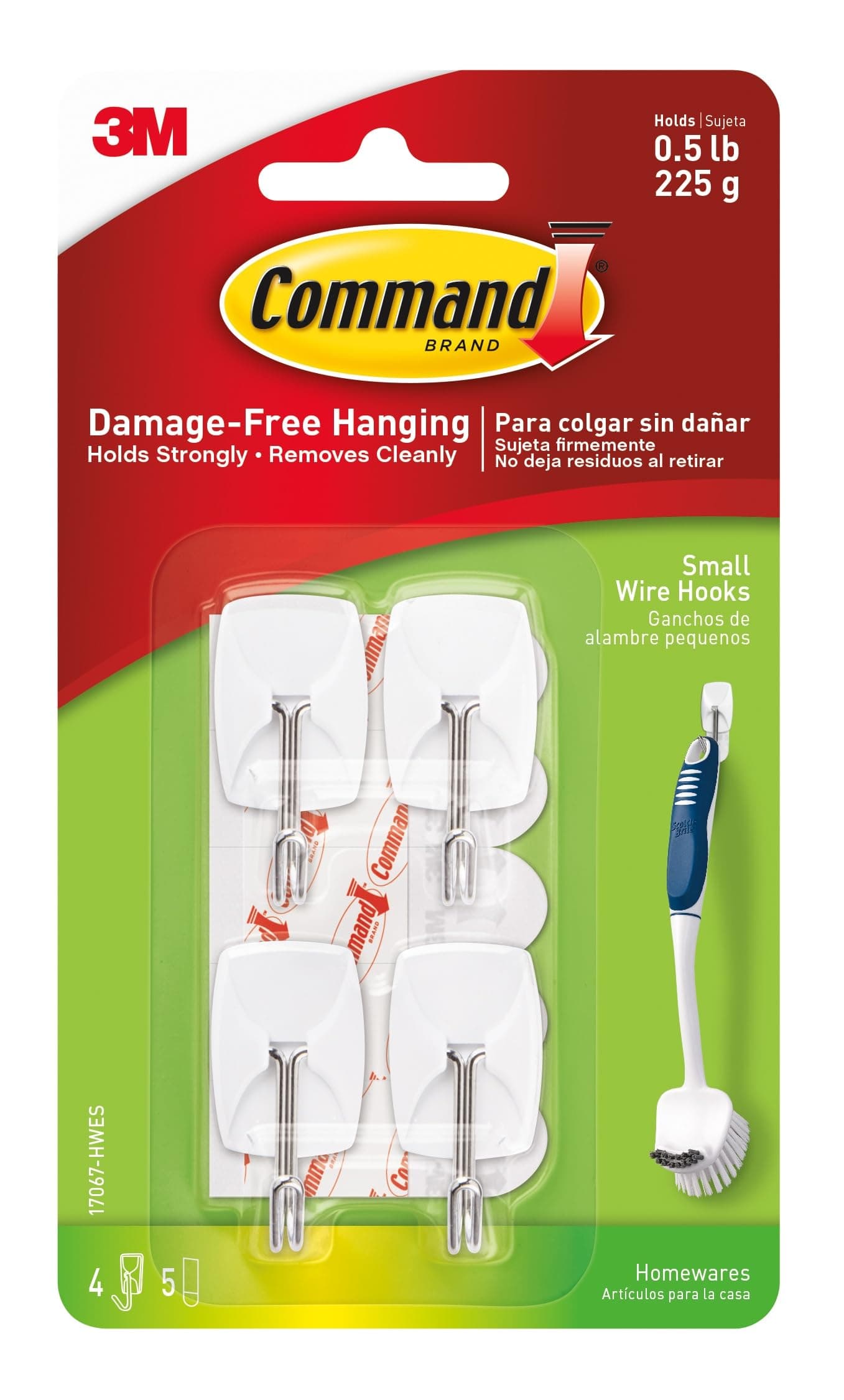 Small Wire Toggle Hooks, 4 Hooks and 5 Strips, Damage-Free Hanging Wall Hook with Adhesive, No Tools Required, Great for Home, Kitchen, and Office Organization, Holds up to 0.5 lb