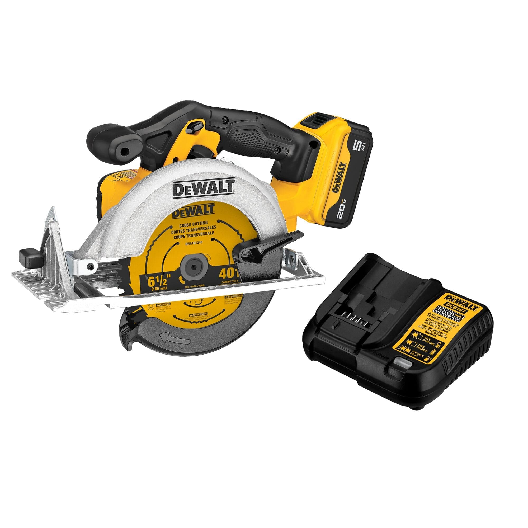 DEWALT 20V MAX 6-1/2-Inch Circular Saw Kit, with 5.0-Ah Battery and Charger (DCS391P1)