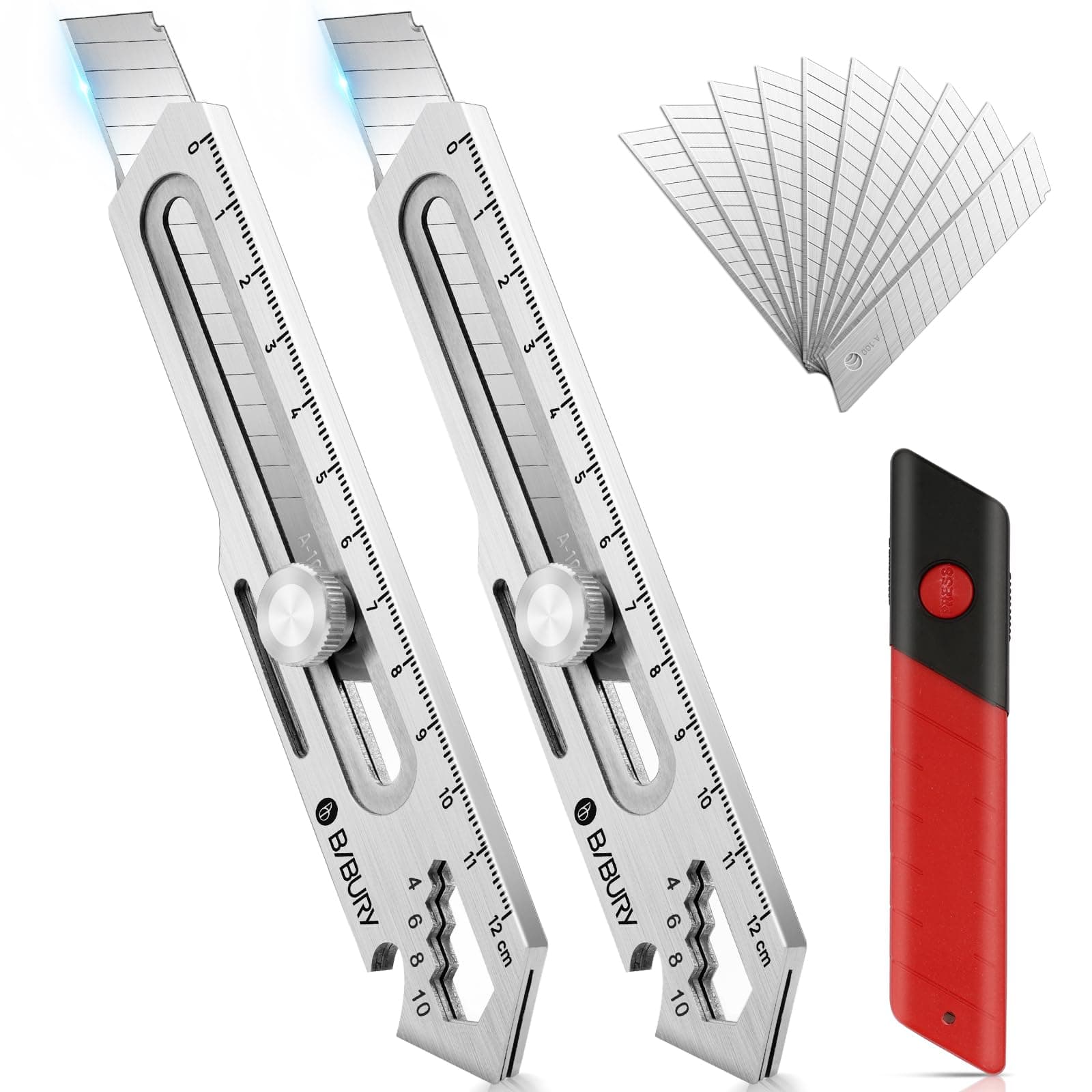 2 Pack Mutipurpose Utility Knife, Heave Duty Full Stainless Steel Retractable Box Cutter with 10PCS replaceable Blades (18mm Wide), Multi-functional Extended Razor Knife for Office, Home,School