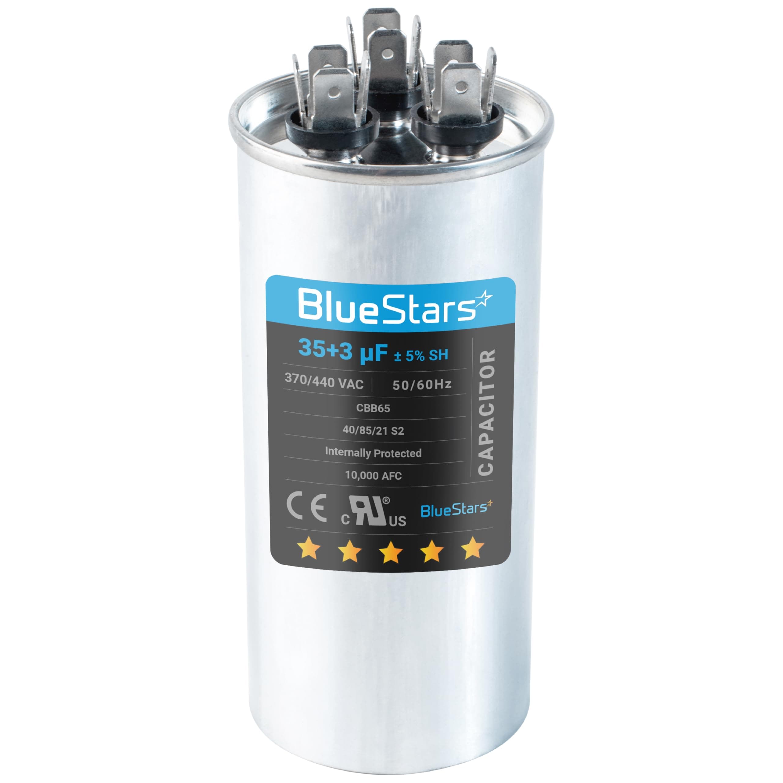35+3 MFD uf 370 or 440 Volt Dual Run Round Capacitor Replacement Part by Blue Stars - Exact Fit for Condenser Straight Cool Heat Pump Air Conditioner AC Motor - Replaces USA2226BA 97F9472 C3353R
