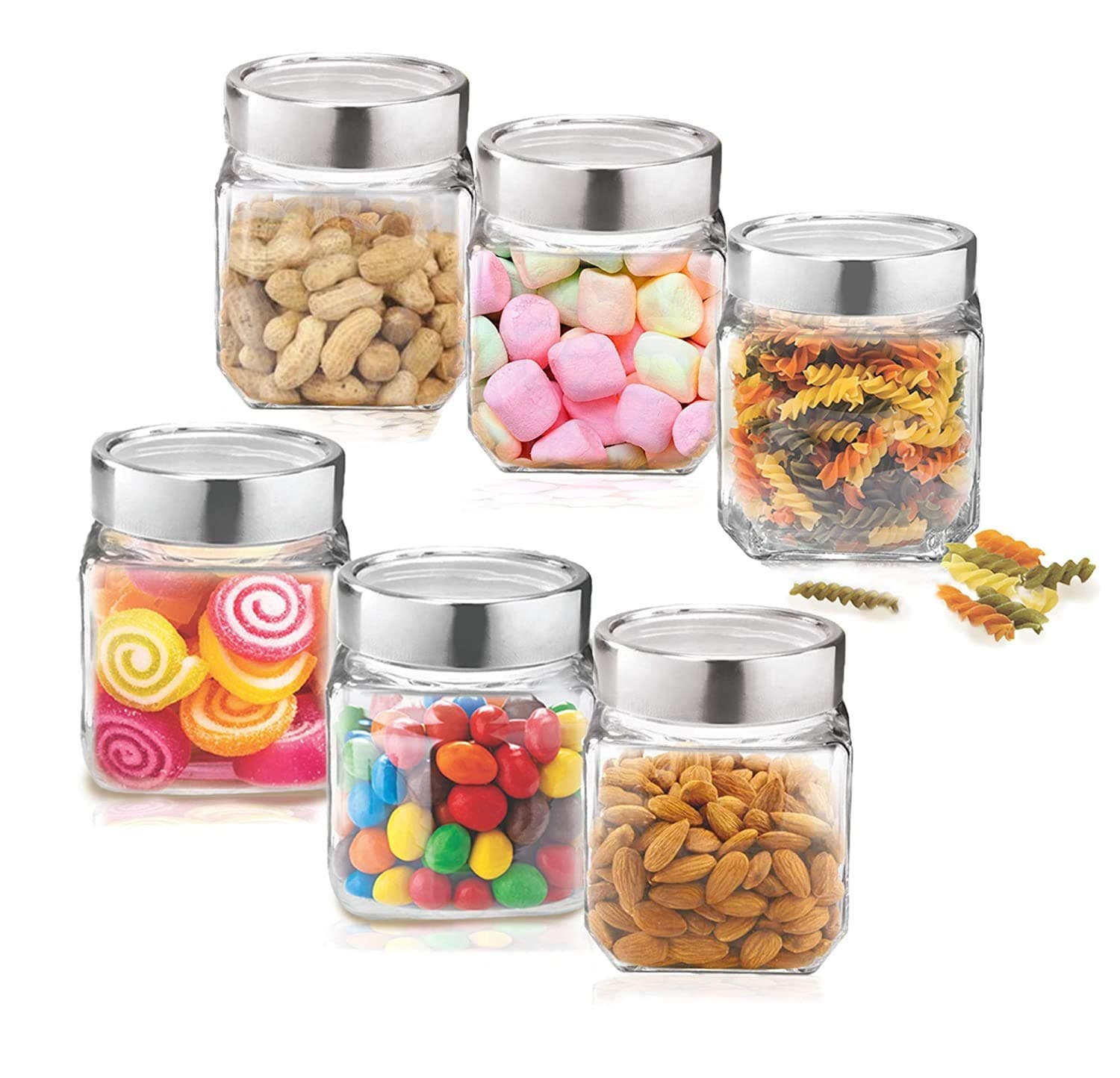 Cube Jar 580ml , Transparent Storage Container Glass Jar for Spices and More (Set Of 6)