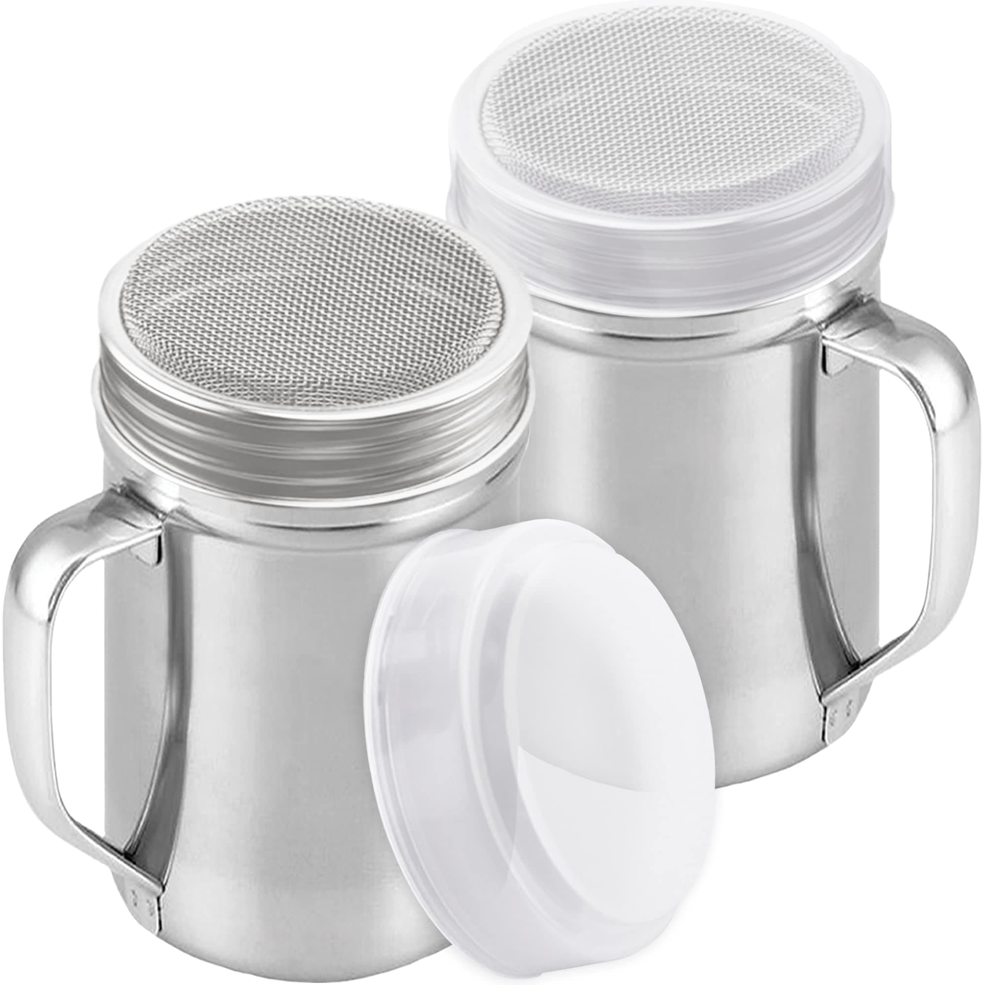 Large Powdered Sugar Shaker Duster - With Handle - Cinnamon Shaker For Coffee Bar- Fine Mesh Dredge - 14 ounce, pack of 2 | Style: Fine