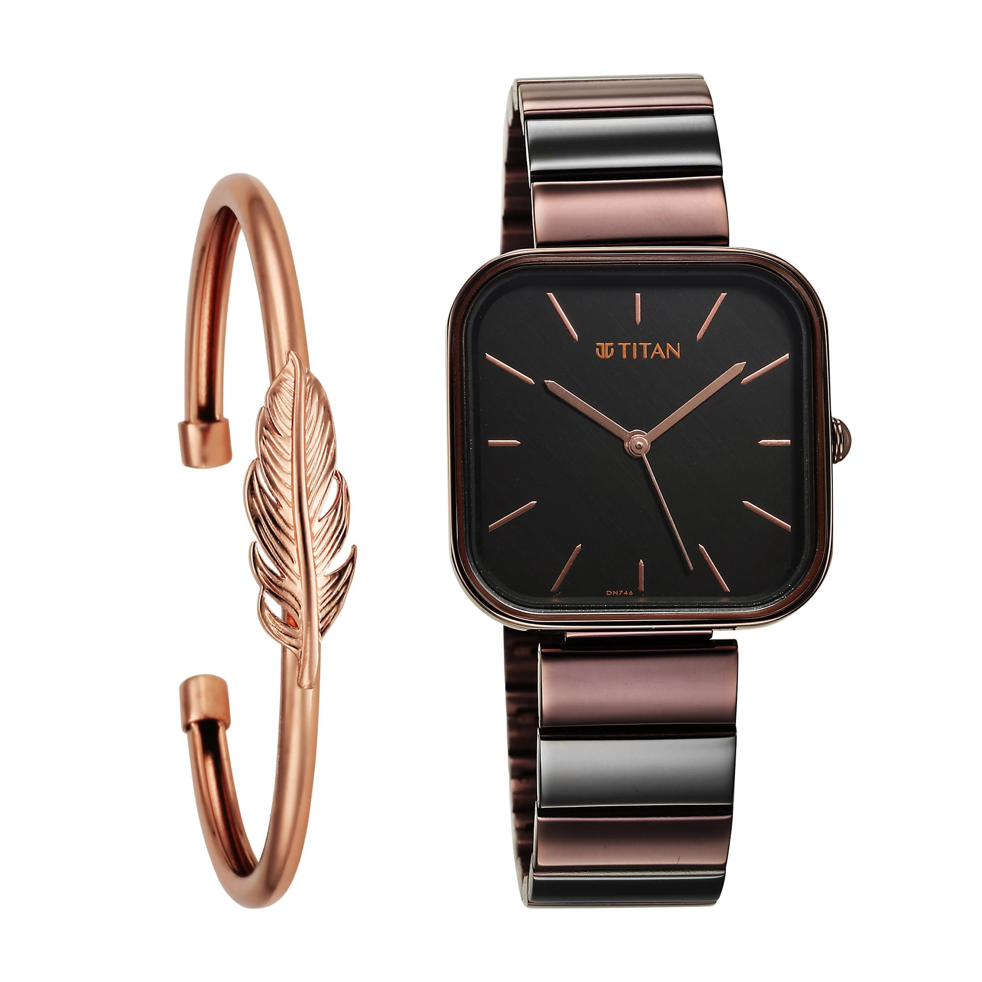 Titan Purple Stackables Quartz Analog Black Dial Two Toned Burgundy and Black Stainless Steel Strap Watch for Women - NT2715KM01F