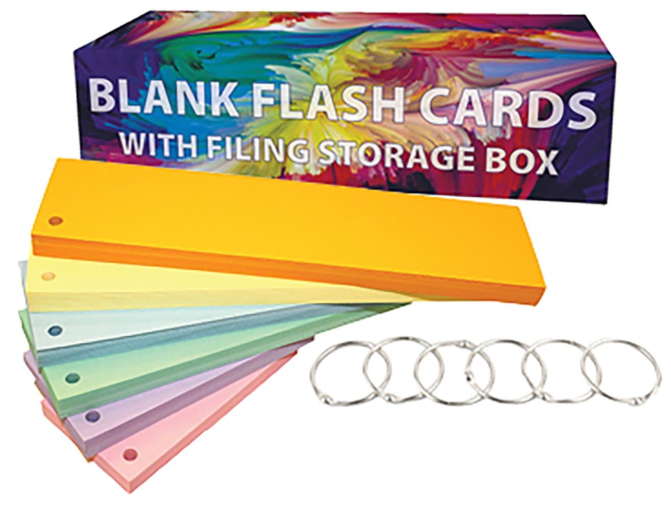 DEBRADALE DESIGNS - Blank 3ds Big Hole Punched Flash Cards - 9.75 x 2.5 Inches - 6 Colors - 6 Rings - Flash Card Box of 300-67# Vellum Bristol Card Stock (Punched)
