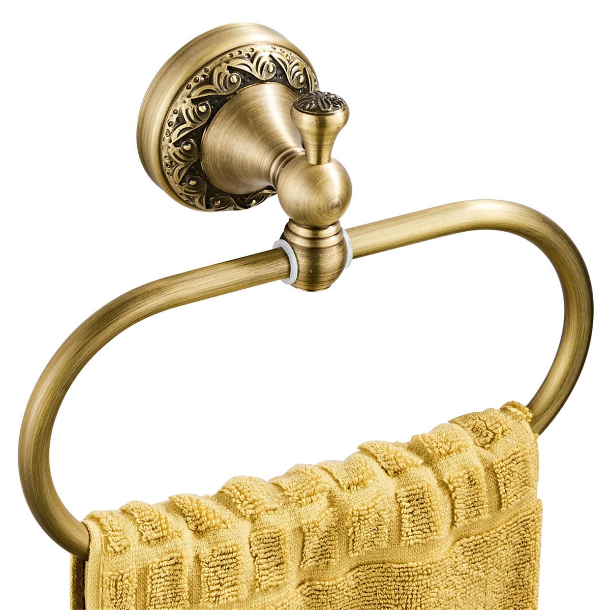 Flybath Oval Towel Ring Antique Brass Exquisite Pattern Carving Hanger Hand Towel Holder for Bathroom Kitchen Accessories Wall Mounted, Brushed Bronze