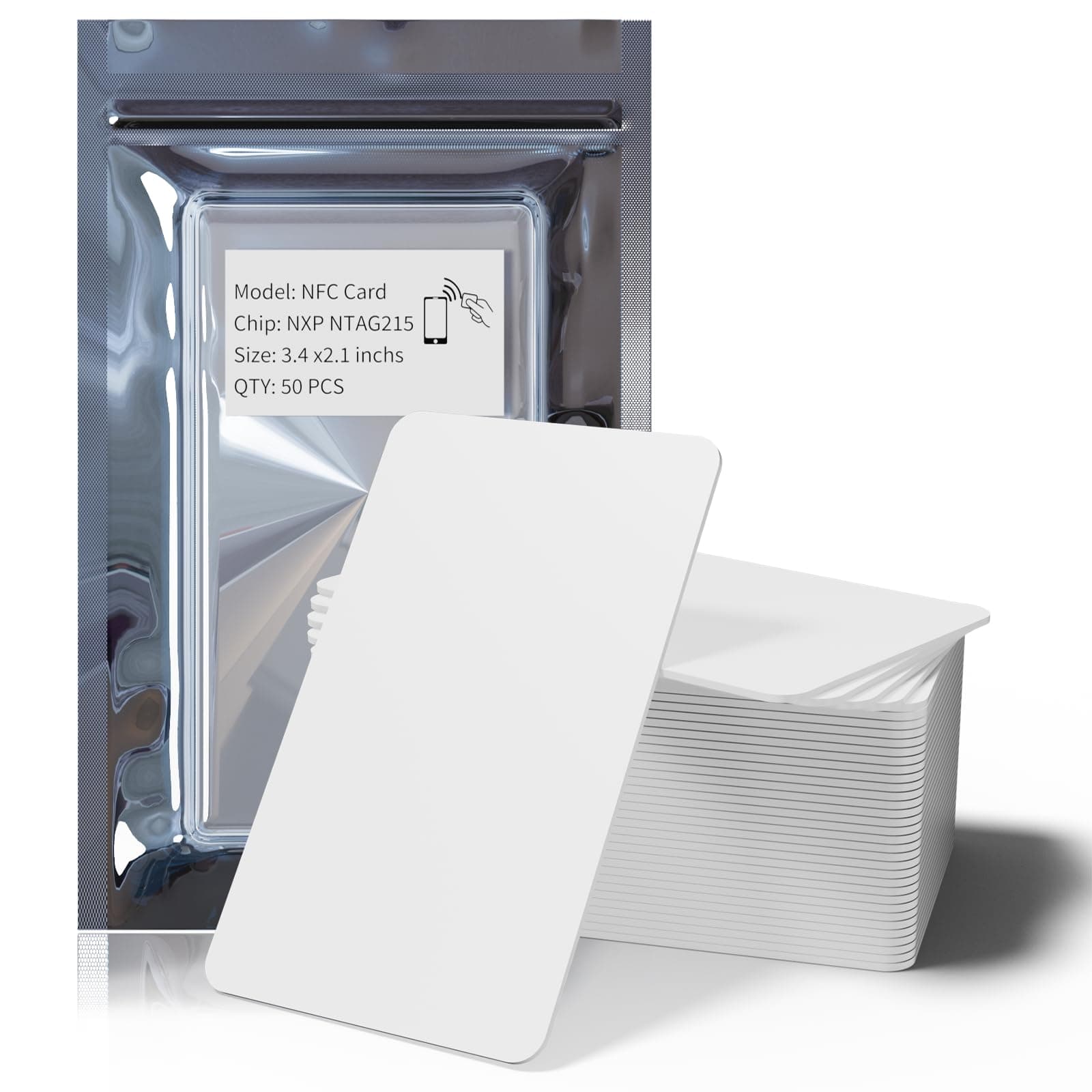 50pcs NFC Cards NXP NTAG215 Chip,504 Bytes Memory Programmable Rewritable NFC Business Cards, Compatible with TagMo Android for All NFC-Enabled Smartphones and Devices