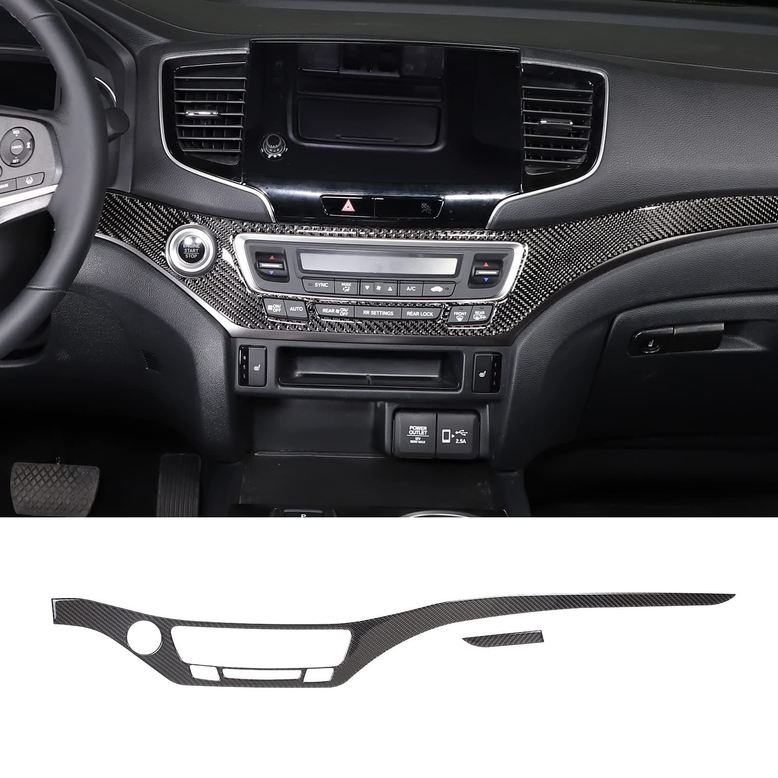 Center Console Panel Strip Trim for Honda Pilot 2016-2022, Carbon Fiber Automotive Center Consoles Cover Decals Protector Interior Accessories