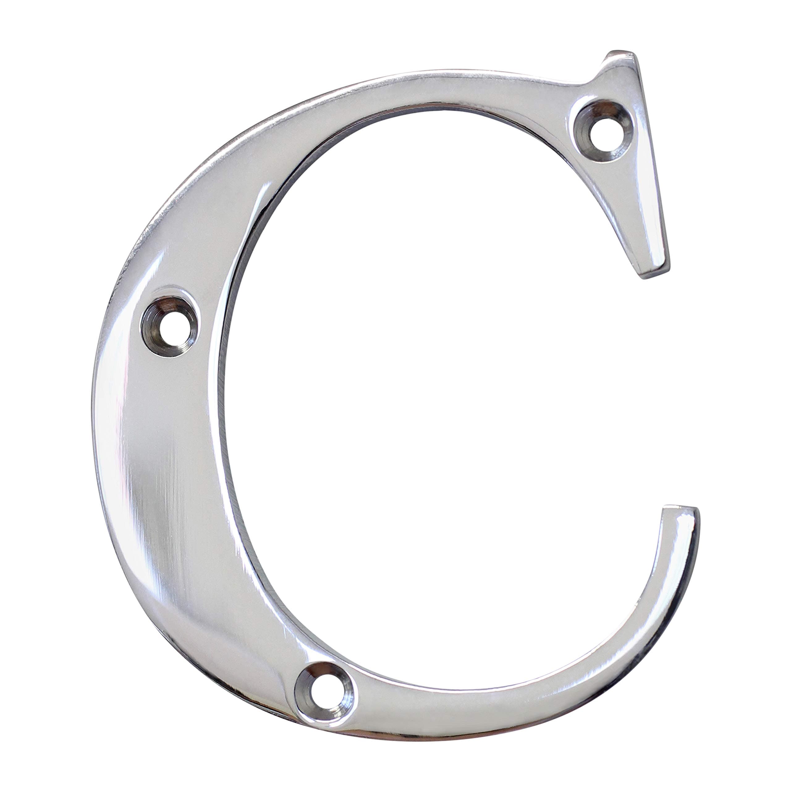2350C-CP075 | Solid Brass 3" Tall House Letter C, Polished Chrome Shiny Silver Matching Screws Included