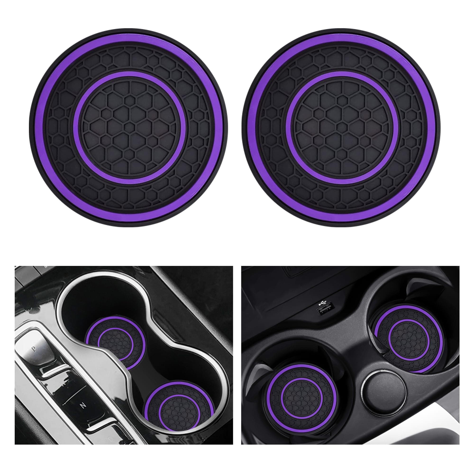2 PCS Car Cup Holder Coaster,Car Coasters Cup Mats,2.75 Inch Universal Car Cup Coasters,Non-Slip Anti Dust Mats Cup Holder Insert Coaster, Suitable for Most Car Interior (Purple)