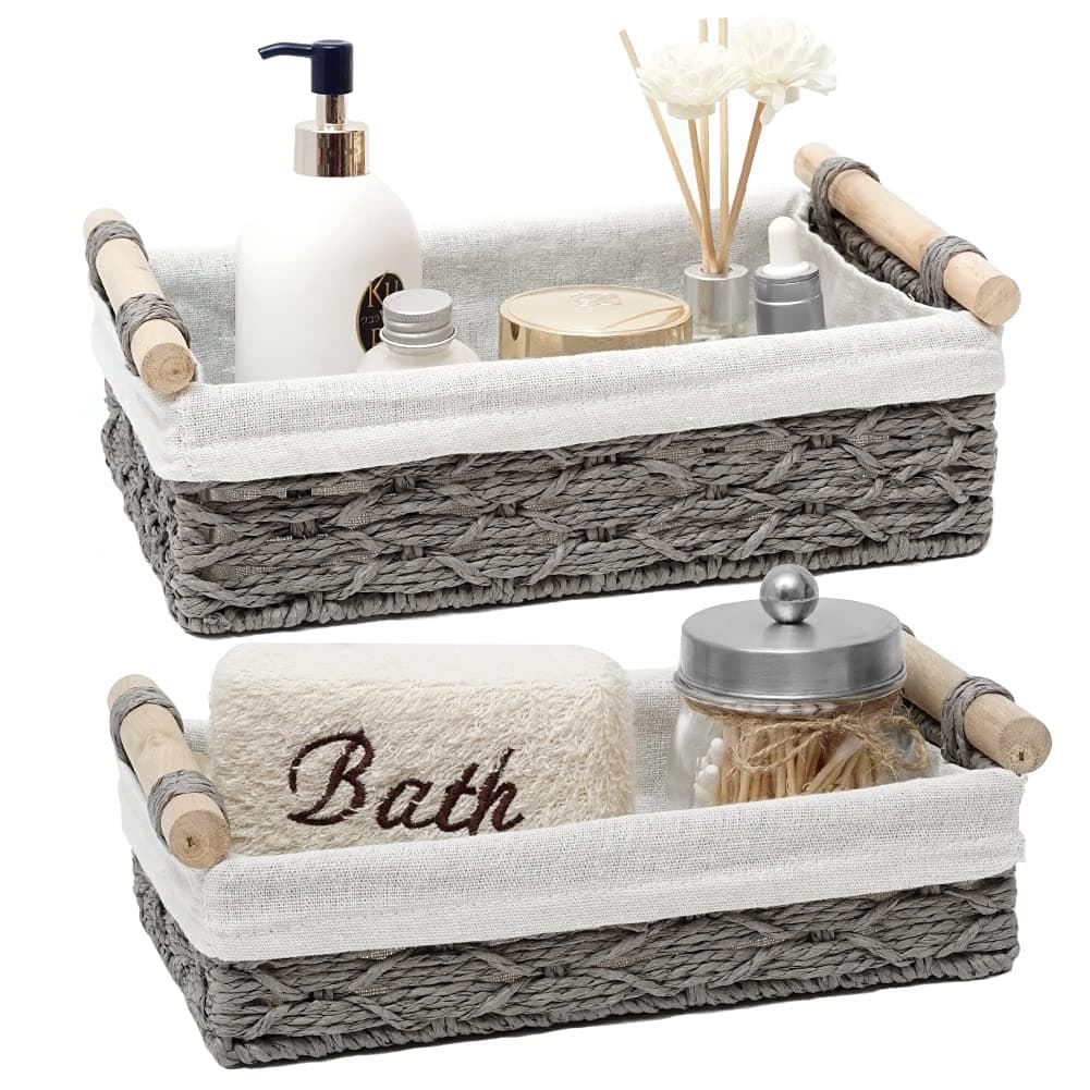 - Storage Basket Wicker Baskets for Organizing Storage Bins for Counter Toilet Paper Storage Basket for Toilet Tank Top (Set of 2,Grey)