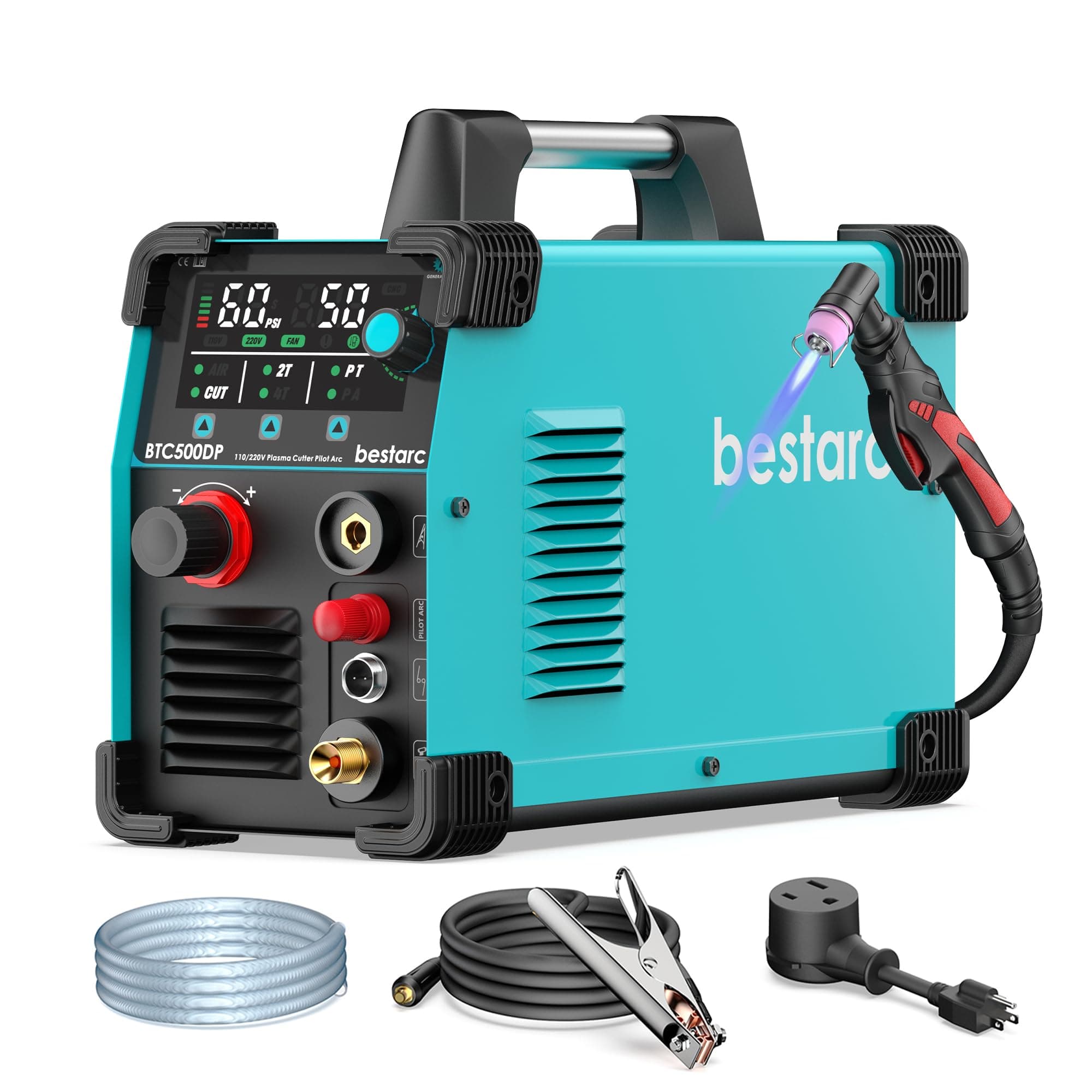 bestarc Plasma Cutter, Pilot Arc BTC500DP 7th Generation 50Amps Screen Display Dual Voltage 110/220V Digital Plasma Cutting Machine (BTC500DP 7Gen 110/220V)