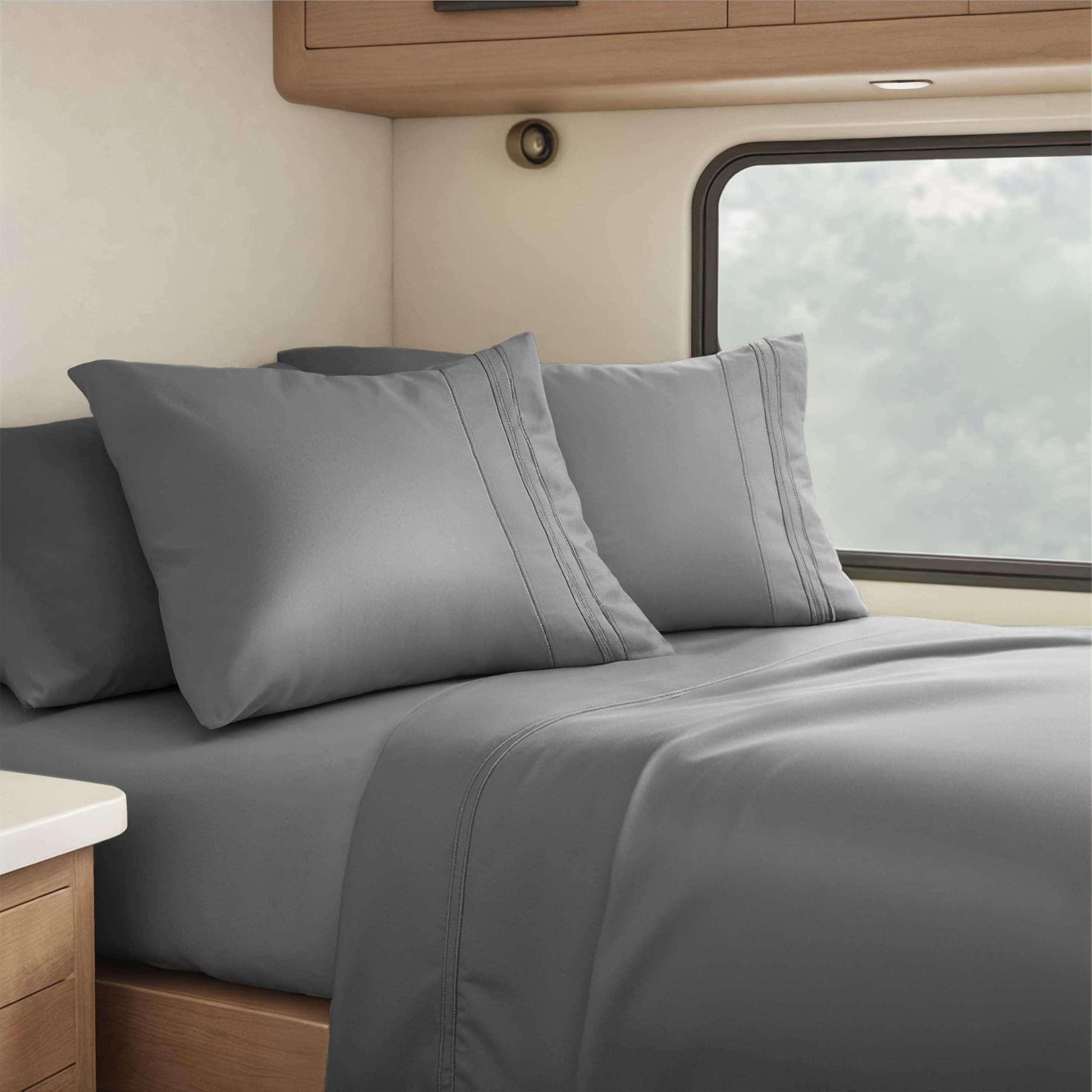 Clara Clark RV Queen Sheets, 6 Piece RV Sheets Set - Hotel Luxury Sheets for RV Bunks, Super Soft Bedding Sheets & Pillowcases, RV Short Queen Sheets, Charcoal Gray