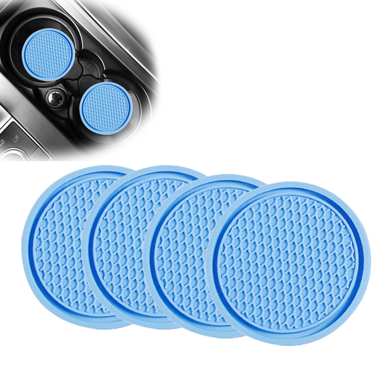 Universal Car Cup Holder Insert. PVC Material. Honeycomb Waterproof. Fixed, Anti-Slip Coaster (Blue, 2.75in)