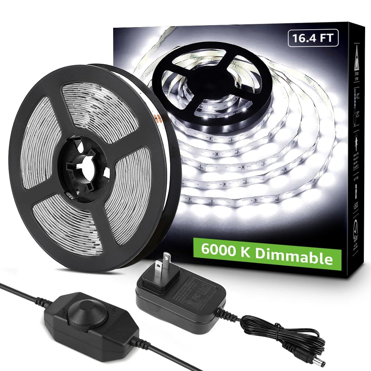 Lepro LED Strip Light White, 16.4ft Dimmable Vanity Lights, 6000K Super Bright LED Tape Lights, 300 LEDs 2835, Strong 3M Adhesive, Suitable for Home, Kitchen, Under Cabinet, Bedroom, Daylight White