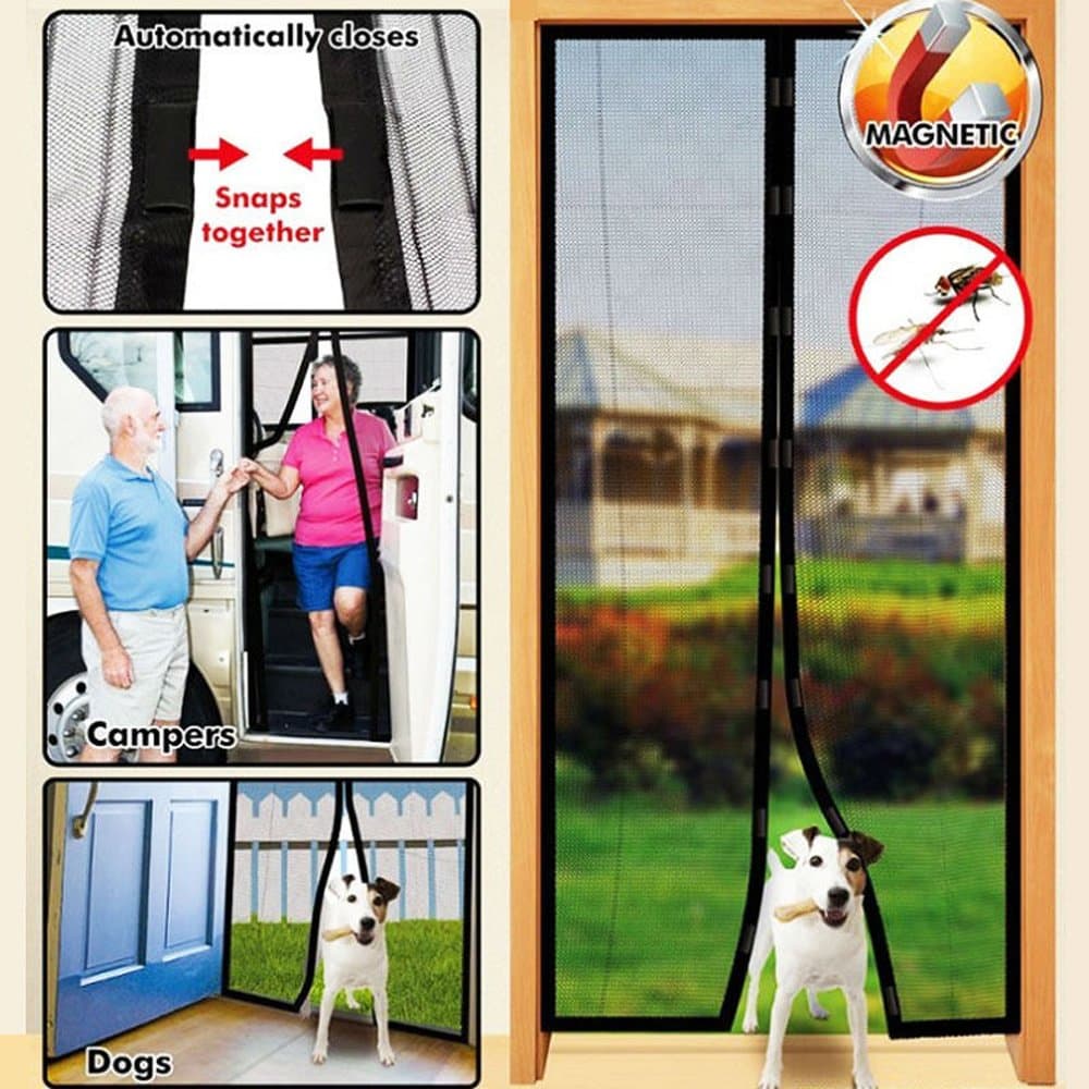 VANRA Magnetic Screen Door Hands-Free Bug Off Instant Screen Doors Fly Screen Mesh Magnetic Top to Bottom Seal Snaps Shut Automatically 82" L X 34'' W - Black