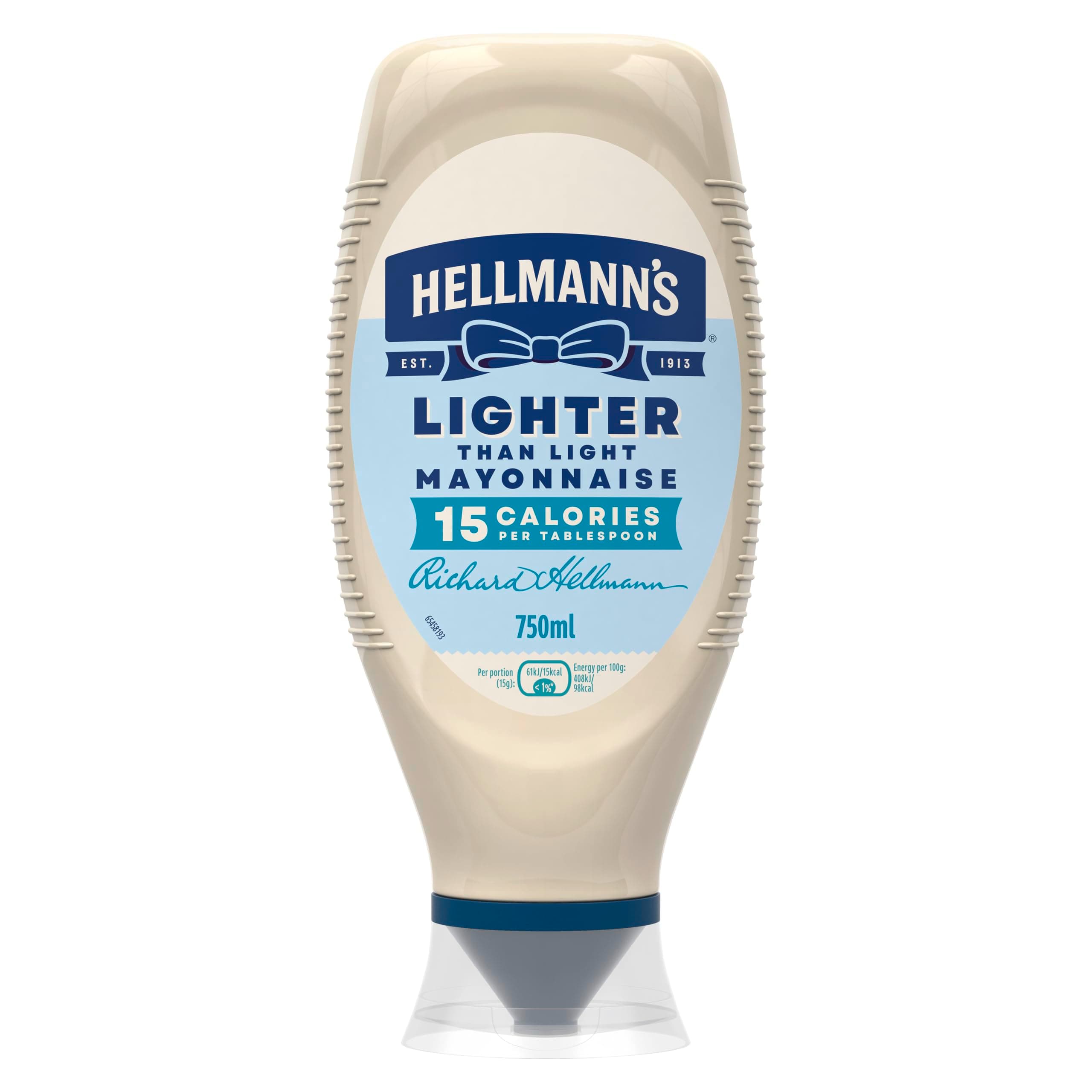 Hellmann's Lighter than Light Mayonnaise 100% recycled plastic bottle light mayo for sandwiches, wraps, and salads 750 ml