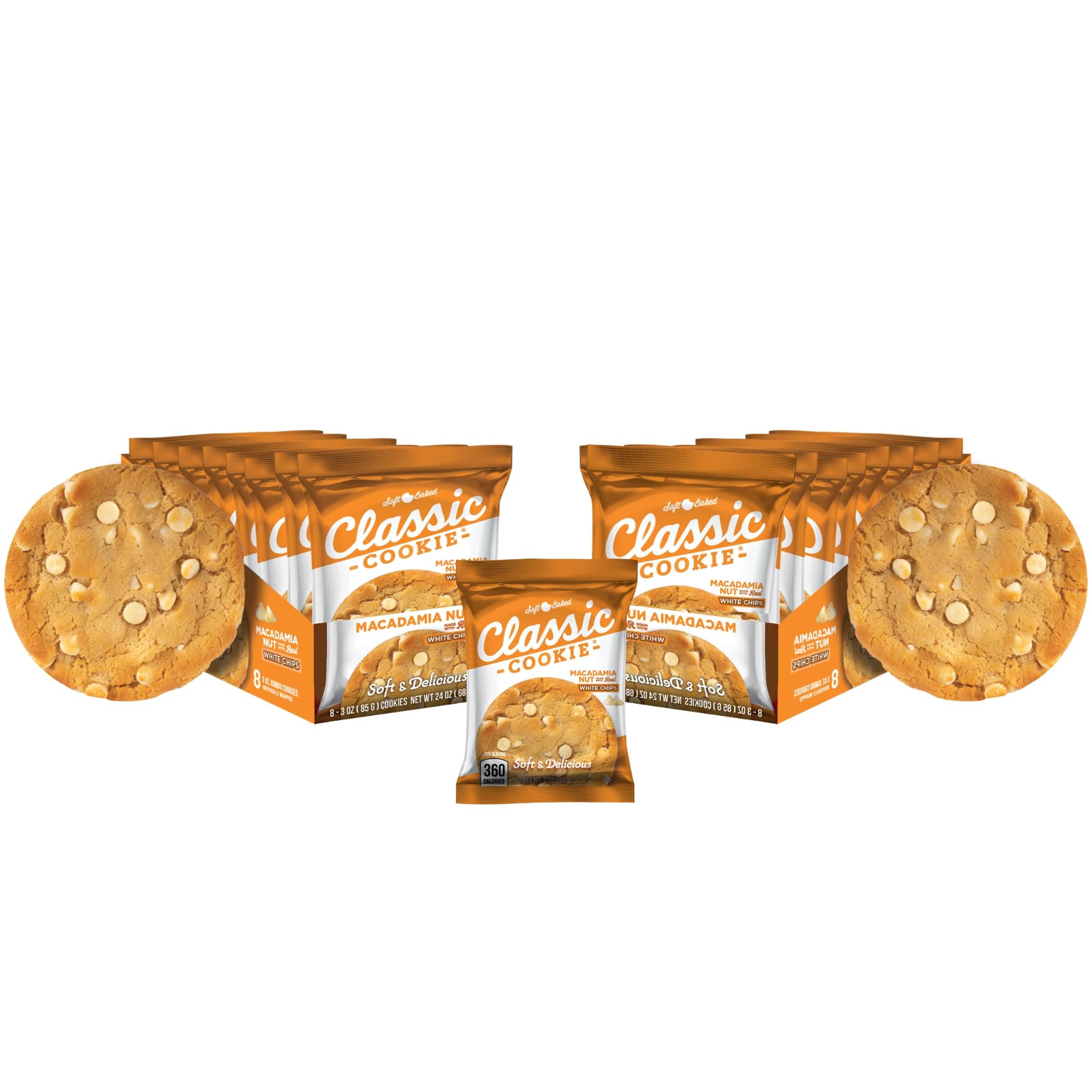 Classic Cookie Soft Baked Macadamia Nut Cookies made with White Chocolate Chips, 2 Boxes, 16 Individually Wrapped Cookies
