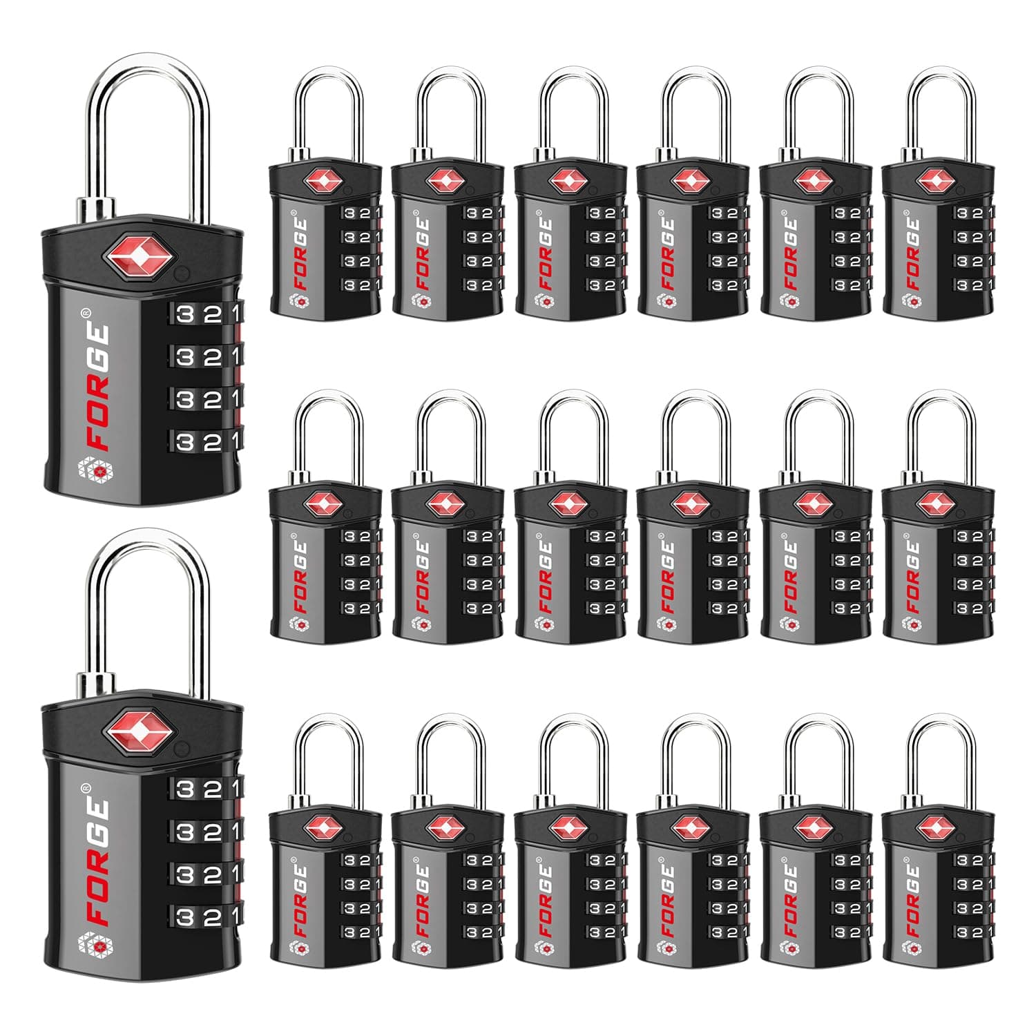 Forge 20 PK Forge 4-Digit Combination Lock, TSA Approved Locks for Luggage, Travel, Gym, School, Suitcase, Backpack, Pelican case, Easy Read dials, zinc Alloy Body.