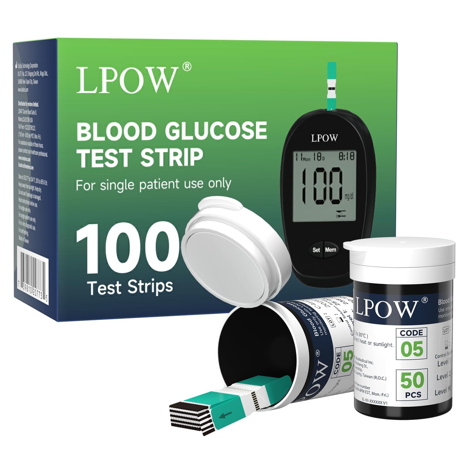 Blood Sugar Test Strips, 100 Count Test Strips for Diabetes, Use with LPOW Blood Glucose Monitor Only (Model: LPOW)