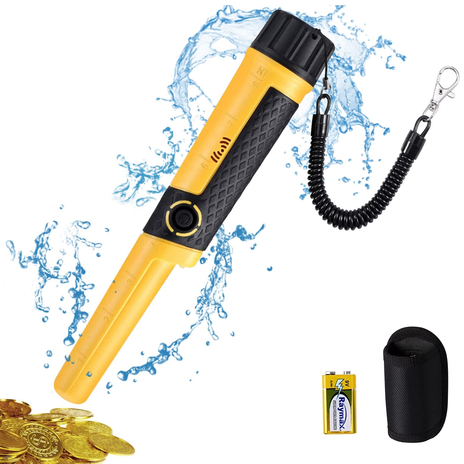 SAKOBS Metal Detector Pinpointer Wand: 5" Detection Depth, IP68 Fully Waterproof, Up to 66 Feet Underwater, 360°Detection Handheld Pin Pointer, 3 Modes (Buzzer, Vibration,Sound) for Adults & Kids