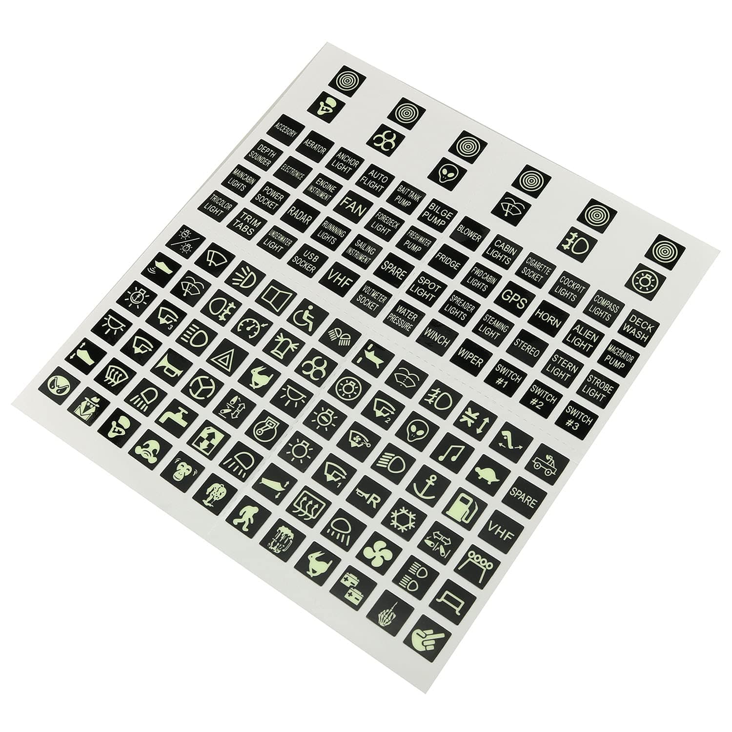DGZZI Rocker Switch Label Decal 120PCS Night Glow Graphic Text Rocker Toggle Switch Panel - Name Sticker Label Set for Boat RV Car Truck Vehicle