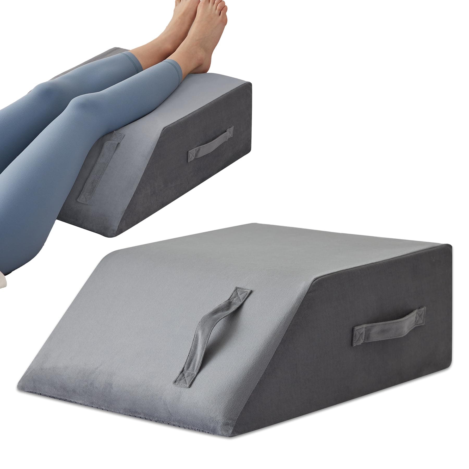 Leg Pillow Elevation Blood Circulation, Leg Wedge for Elevation for Swelling, Leg Elevating Pillow for After Surgery Memory Foam Foot Knee Pillow for Back Sleeping 23.6×16.8×8 Inch Short Plush
