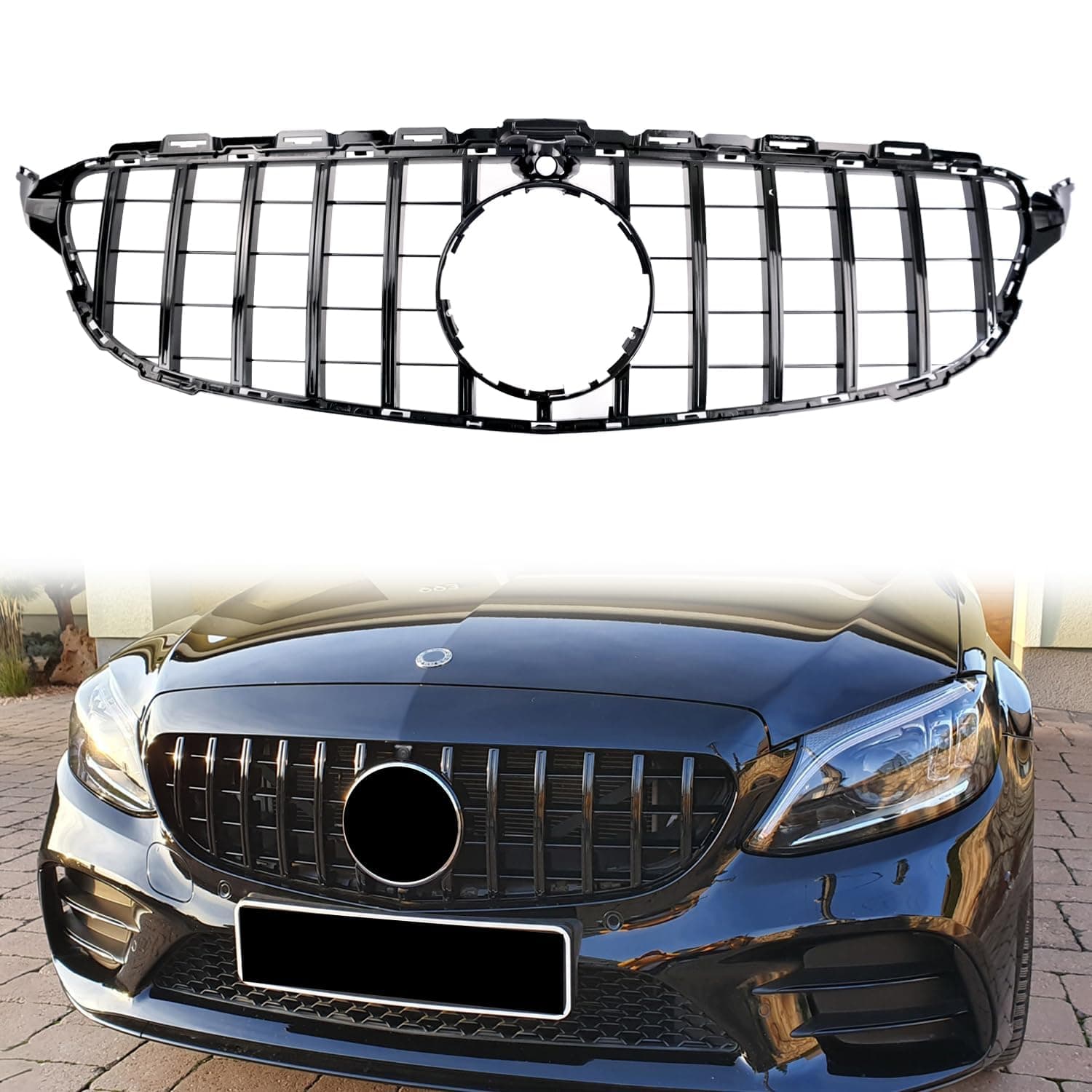 C Class Grill Front Grille for Mercedes Benz C300 C200 C250 2015 2016 2017 2018 with Camera Model, NOT Fit for C63 AMG