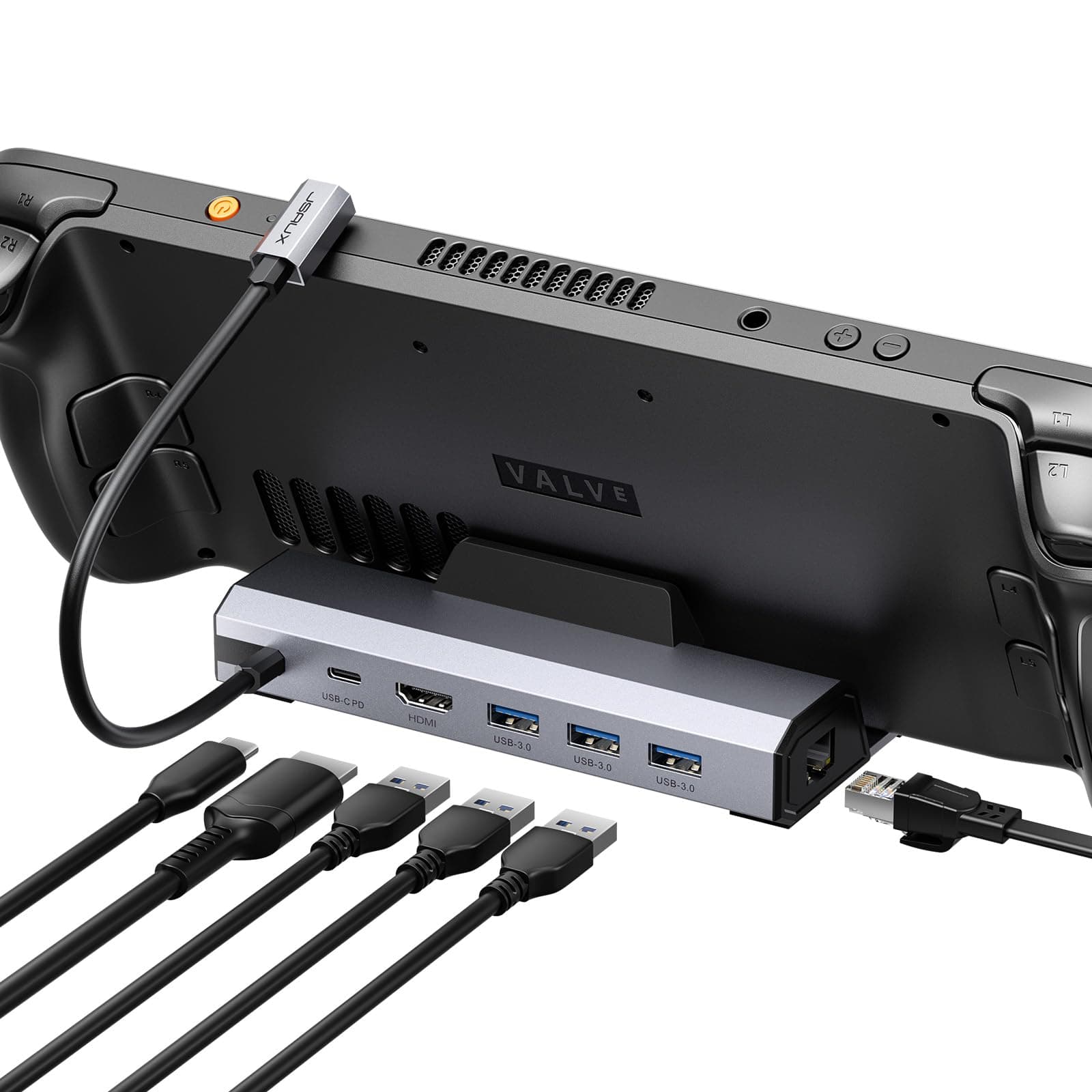 JSAUX Docking Station Compatible with Steam Deck, 6-in-1 Steam Deck Dock with HDMI 2.0 4K@60Hz, Gigabit Ethernet, 3 USB A 3.0 and Full Speed Charging USB C Port Compatible with Valve Steam Deck-HB0603
