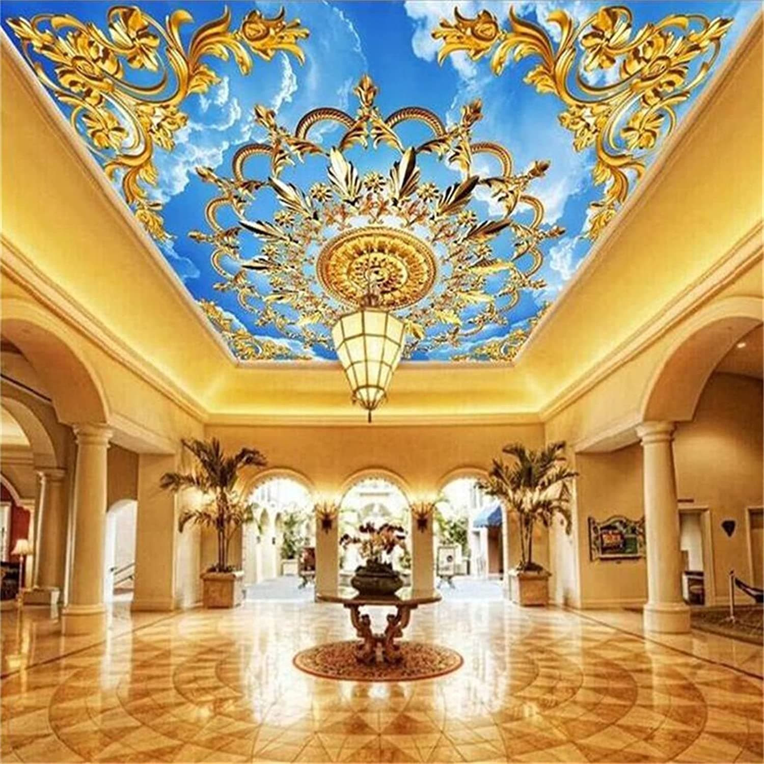 3D Luxury Style Pattern Ceiling Wall Mural Wallpaper, Removable Self Adhesive 3D Mural Bedroom Living Room Kids Room TV Sofa Background Wall Wallpaper