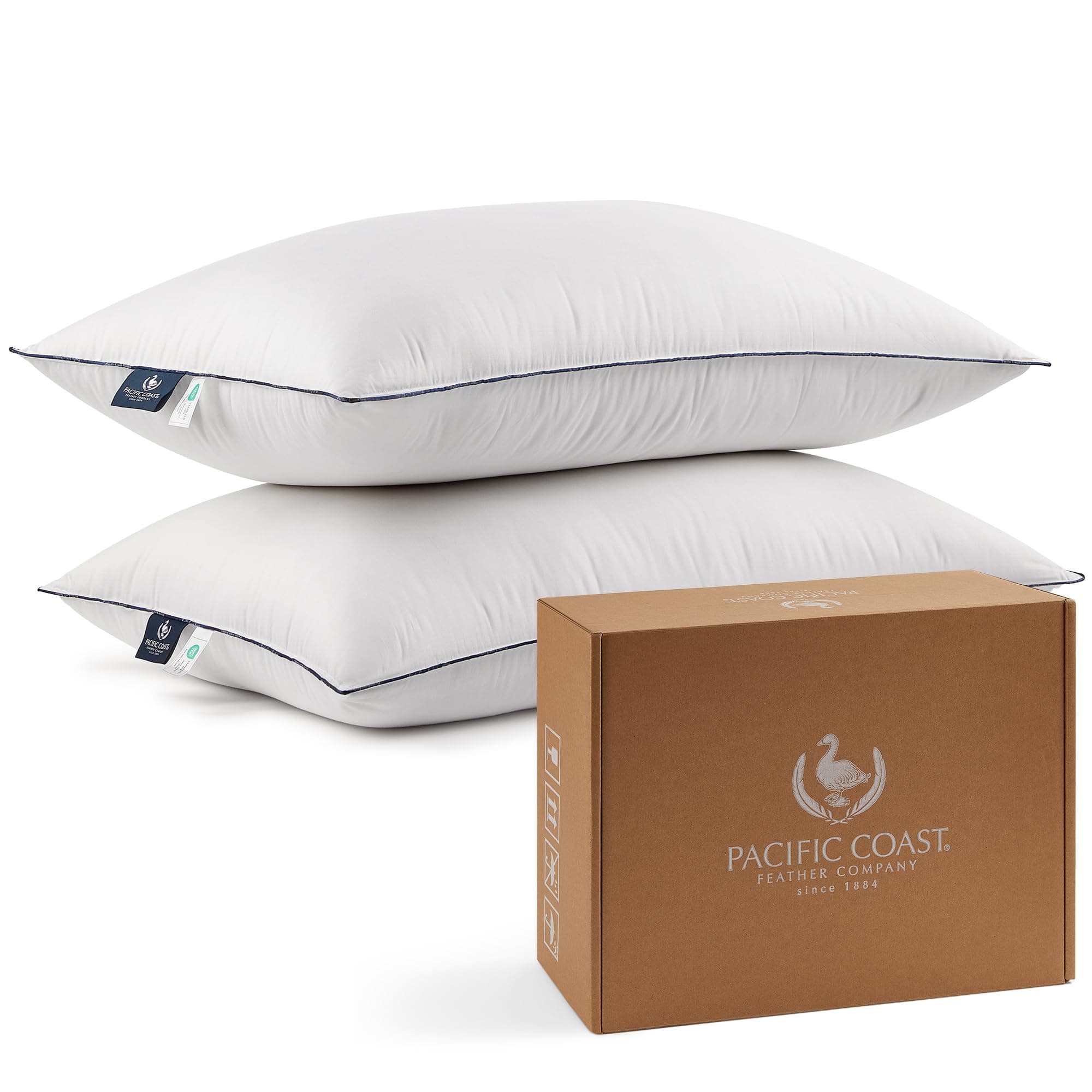 - Pacific Coast Bed Pillows for Side and Back Sleepers, Feather and Down Hotel Pillows with 100% Cotton Shell, Medium Supportive, Downproof, King Size 2 Pack