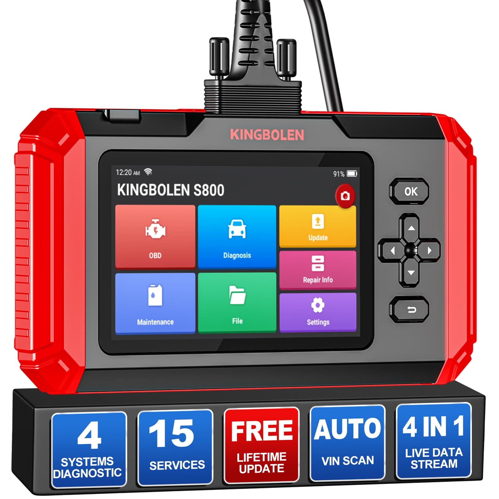 KINGBOLEN S800 Obd2 Code Reader,ENGINE,ABS,SRS,AT 4 System Car Diagnostic Sca...