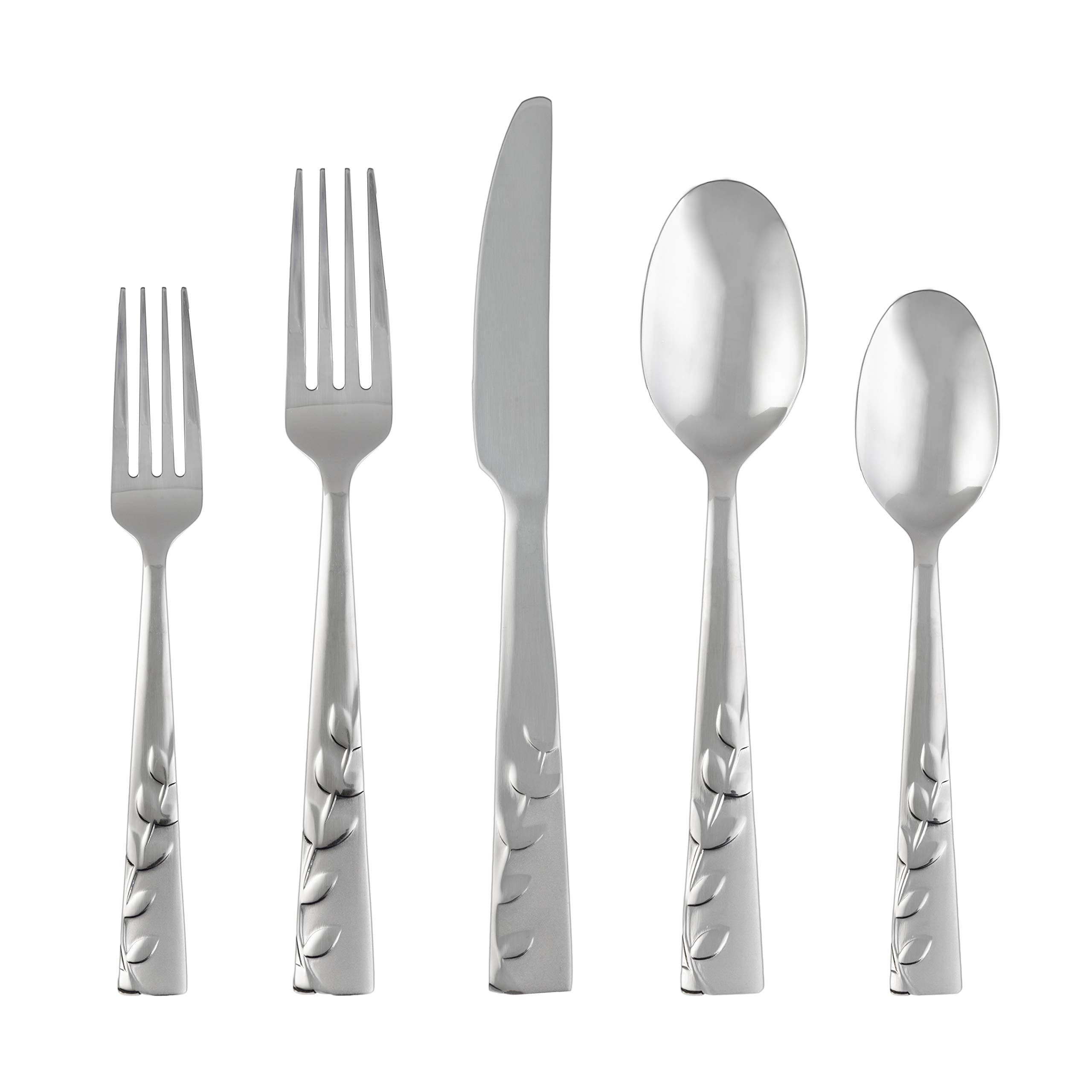 Silversmiths 268320R Blossom Sand 20-Piece Flatware Silverware Set, Service for 4, Stainless Steel, Includes Forks/Knives/Spoons, Brushed Finish