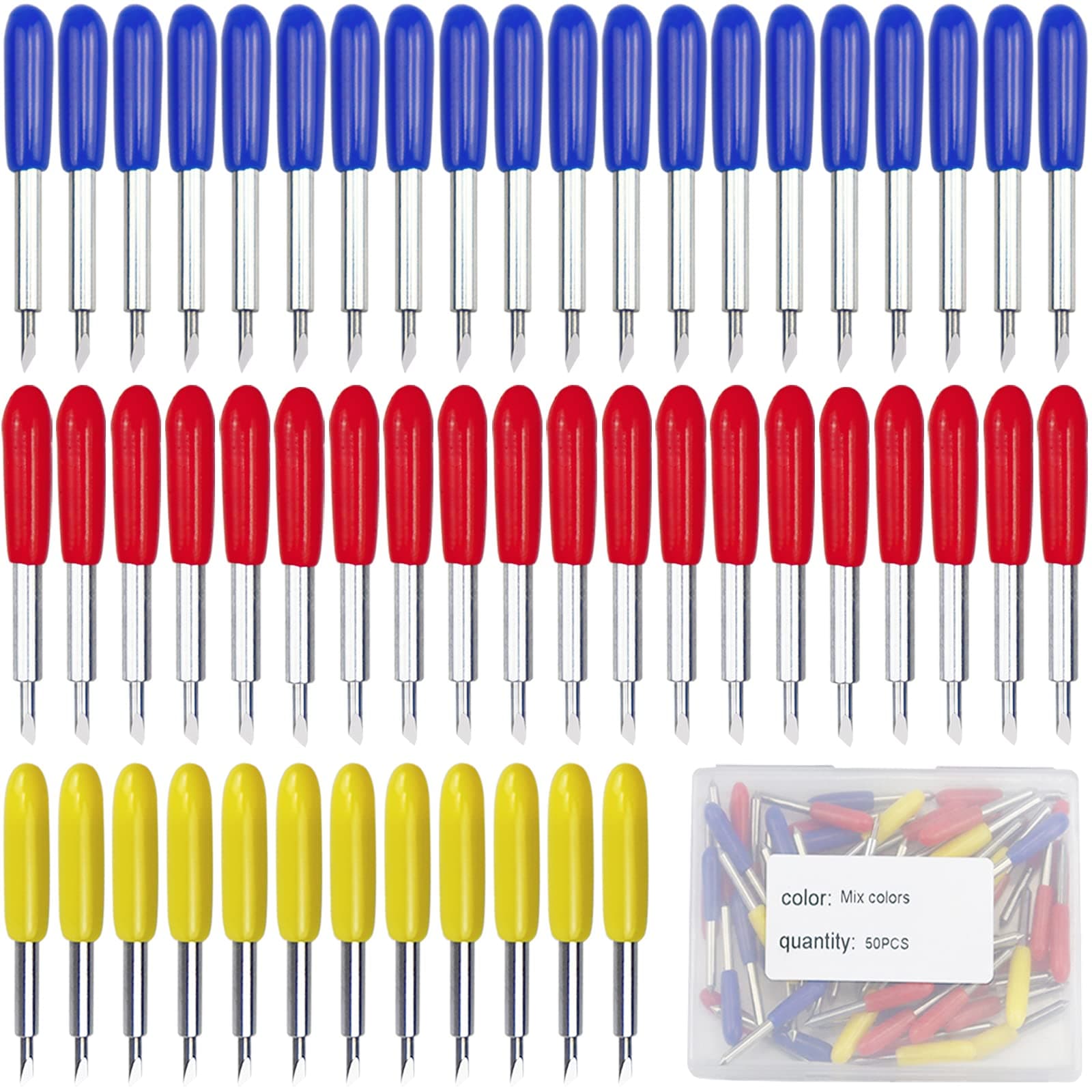 50 Pcs Replacement Blades for Cricut Explore Air 2/Air 3/Maker/Maker 3 Cutting Machines, 10Pcs Fine Point Blade, 20Pcs Standard Blade, 20Pcs Deep Point Replacement Cutting Blades
