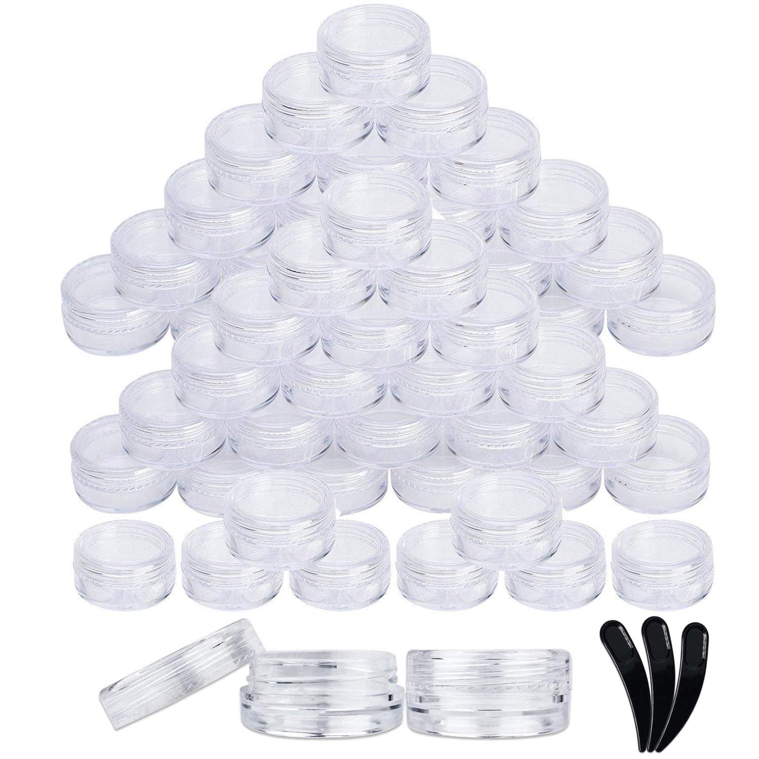 50 Pcs 5 Ml Empty Clear Plastic Cosmetic Containers Screw Cap Mini Travel Bottles with 3Pcs Mini Spatula