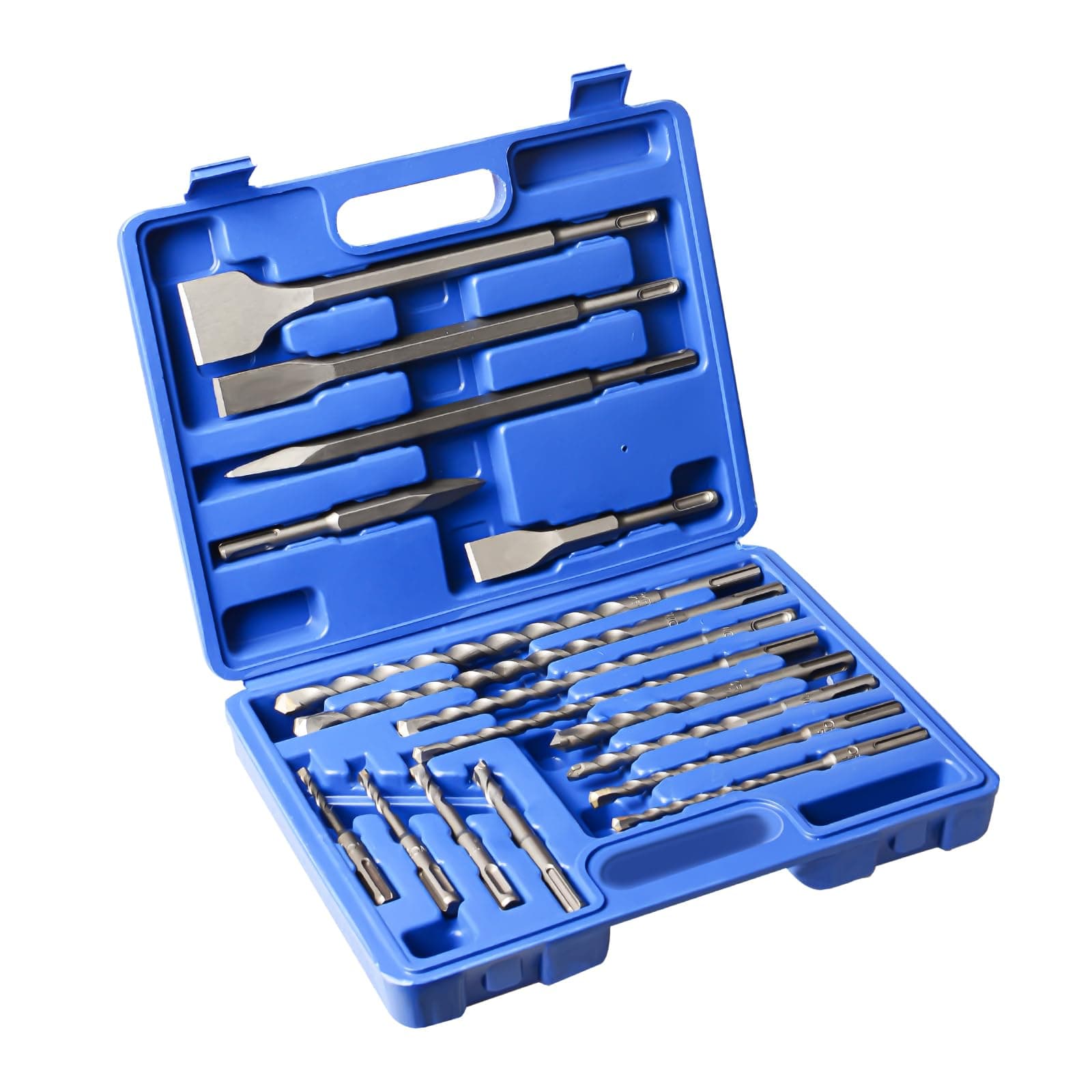 17Pcs Rotary Hammer Drill Bits and Chisel Set - SDS-Plus Carbide-Tipped Drill Bits and Chisels with Storage Case - Tools for Concrete Brick Stone and Other Masonry Construction Materials