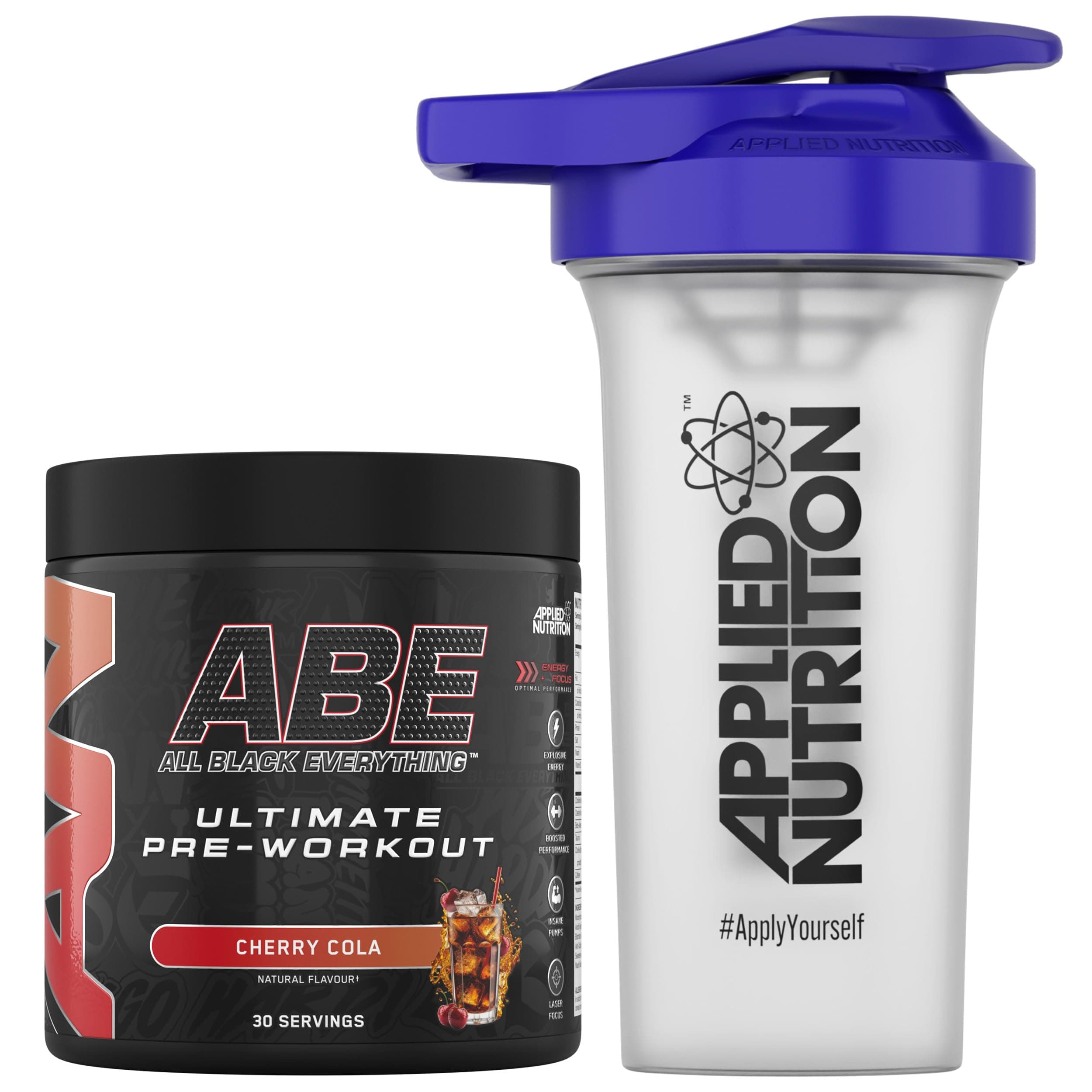 Bundle ABE Pre Workout 375g + 700ml Protein Shaker | All Black Everything Pre Workout Powder, Energy & Physical Performance with Creatine, Beta Alanine (Cherry Cola)