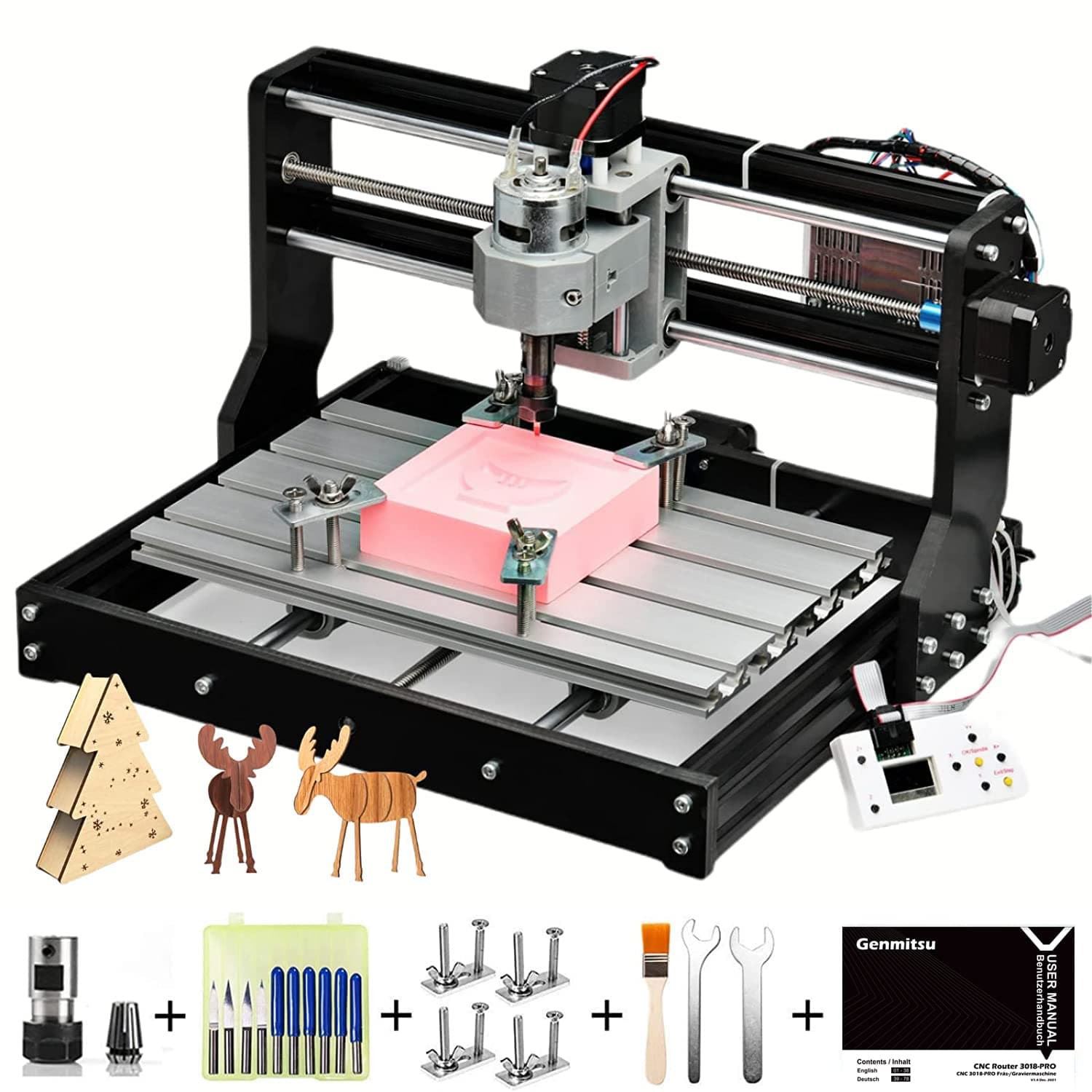 Genmitsu CNC 3018-PRO GRBL Controlled 3-Axis CNC Milling Kit for Processing Acrylic, PVC, Wood, Soft Aluminium, Working Area 300 mm x 180 mm x 45 mm