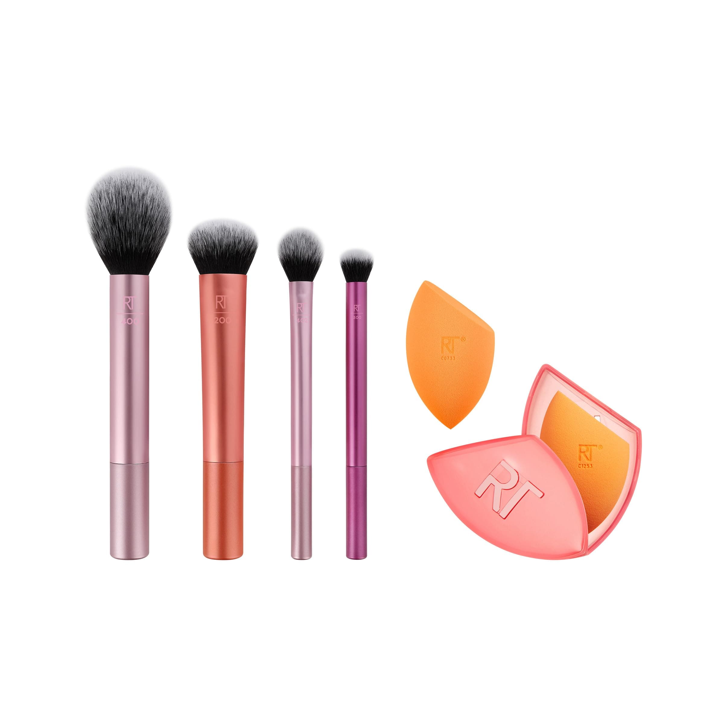 REAL TECHNIQUES MakEUp Brush Set With Travel Sponge Blender For Eyeshadow, Foundation, Blush, And Concealer, Of 7